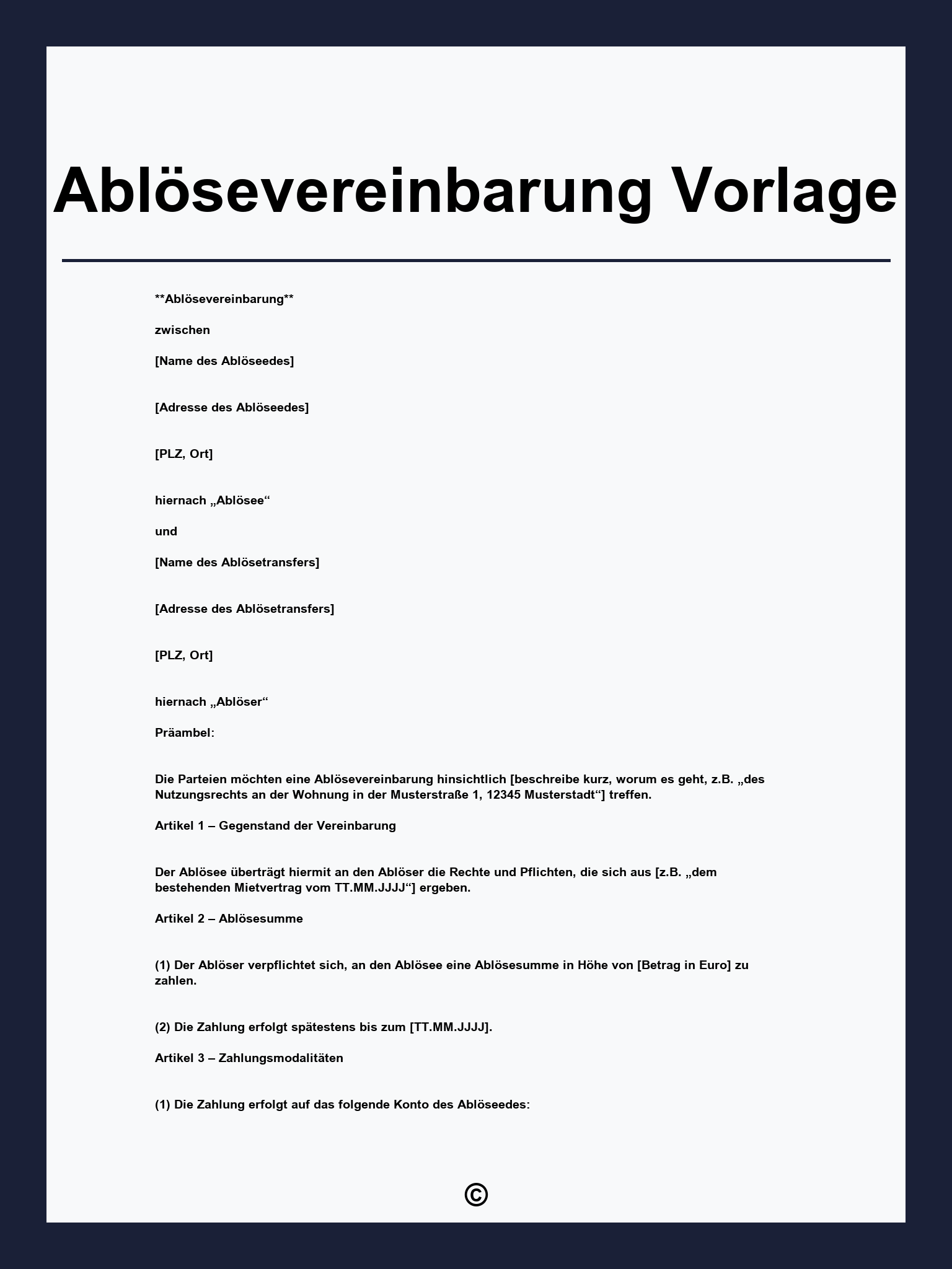 Ablösevereinbarung Vorlage