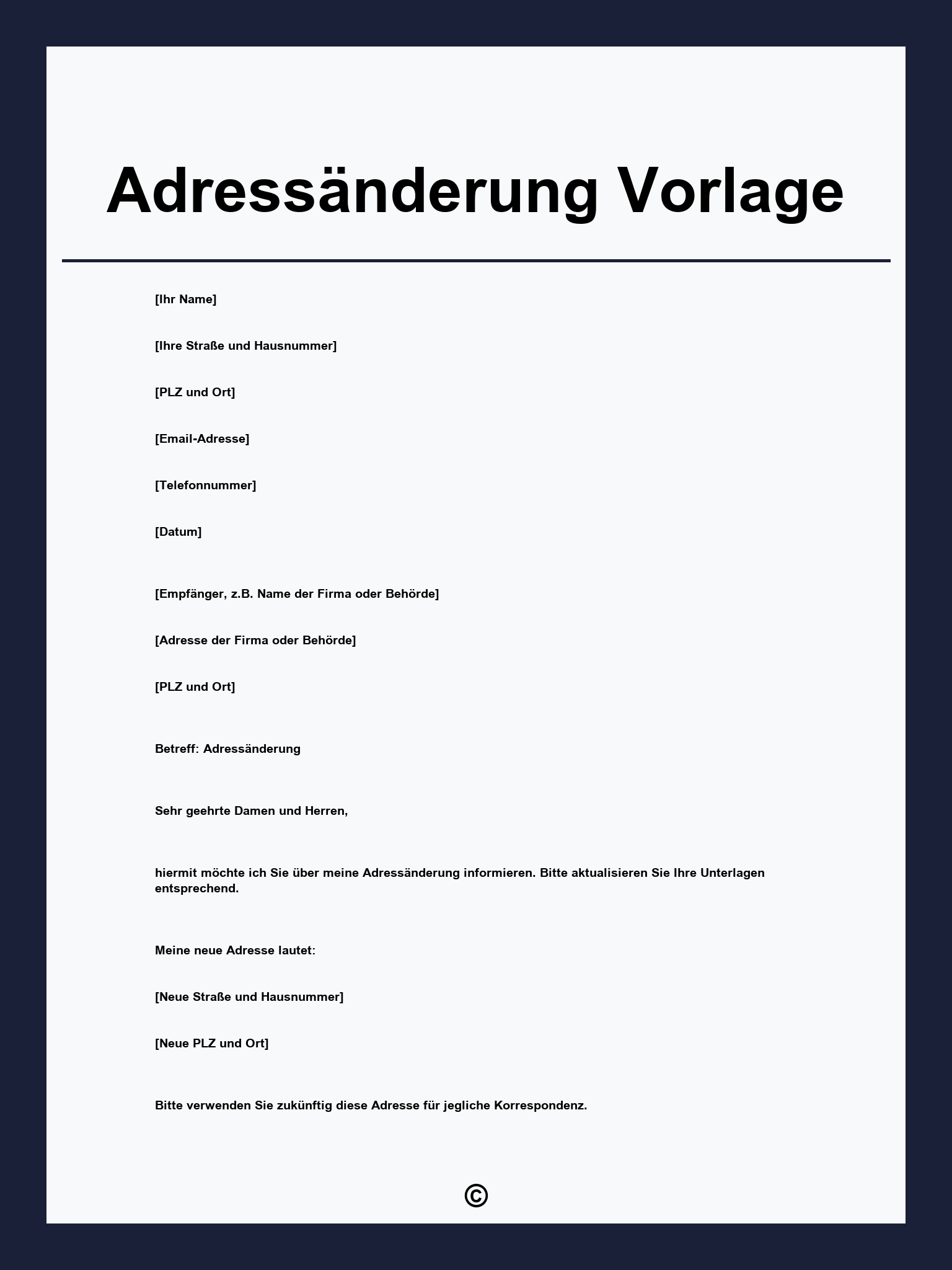 Adressänderung Vorlage