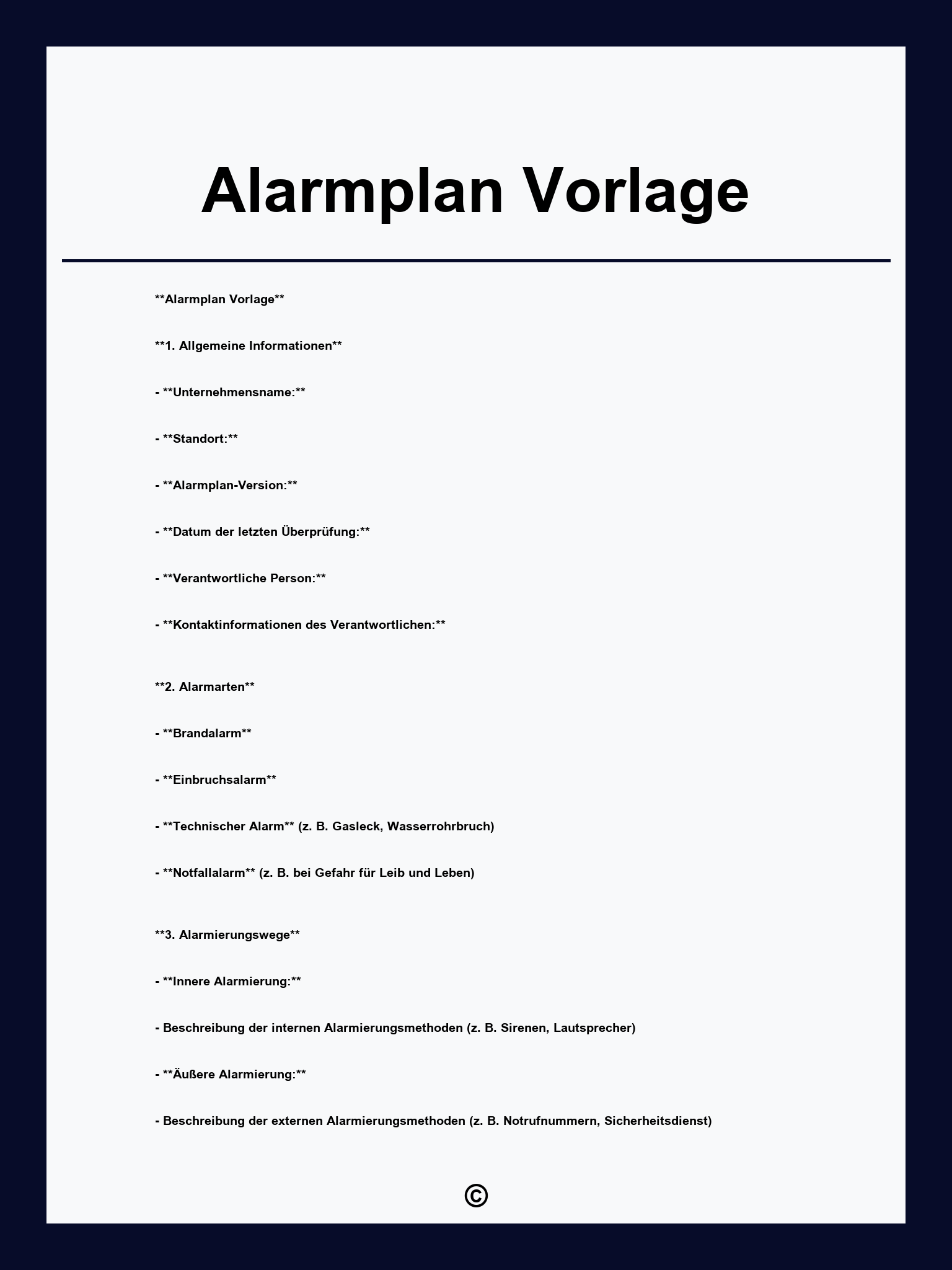 Alarmplan Vorlage