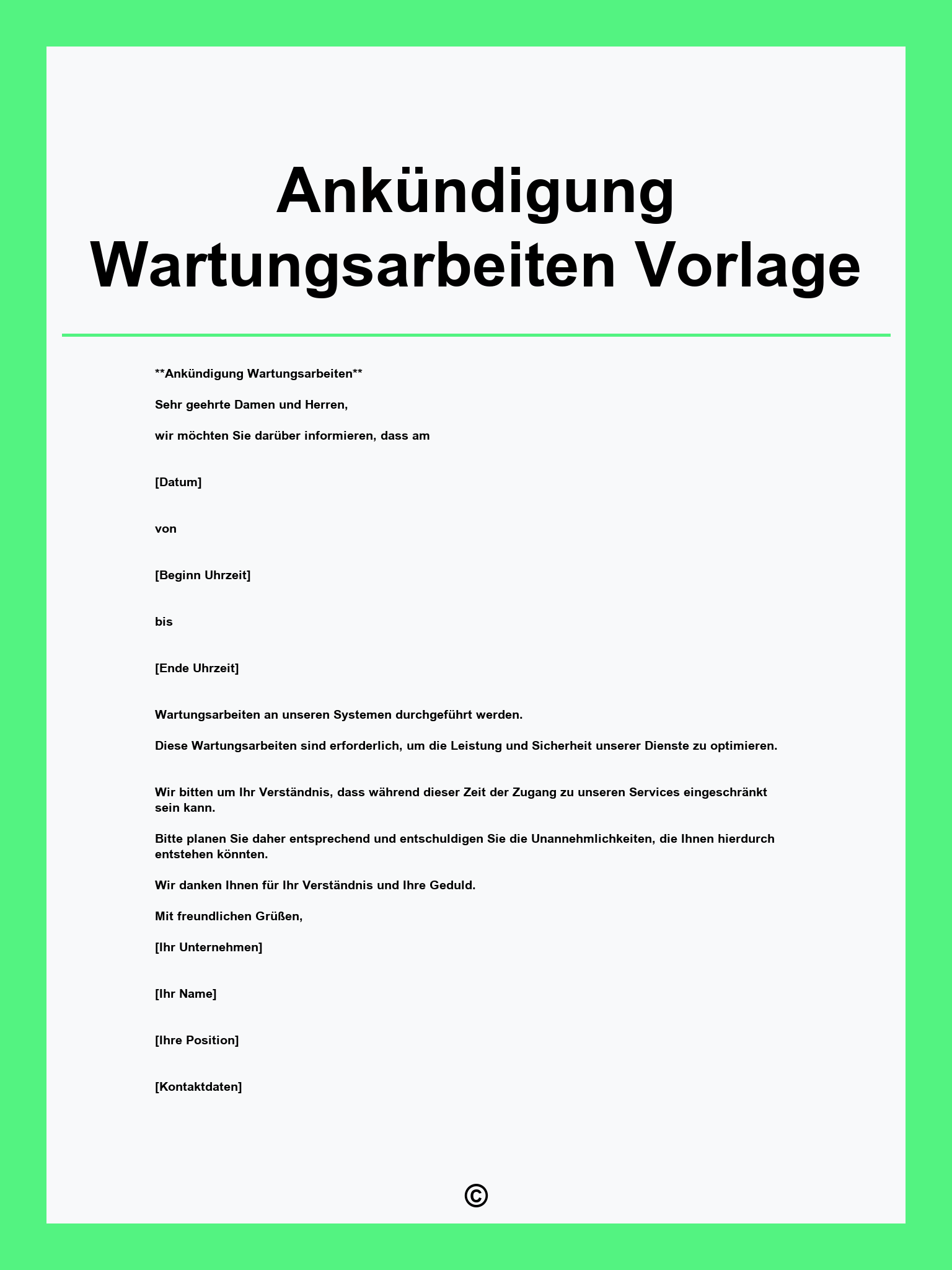 Ankündigung Wartungsarbeiten Vorlage