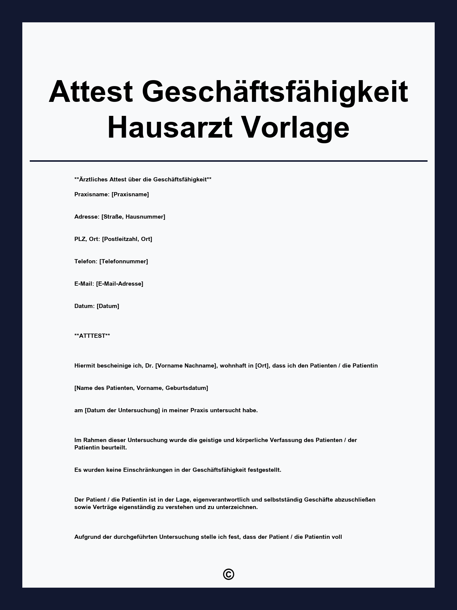 Attest Geschäftsfähigkeit Hausarzt Vorlage