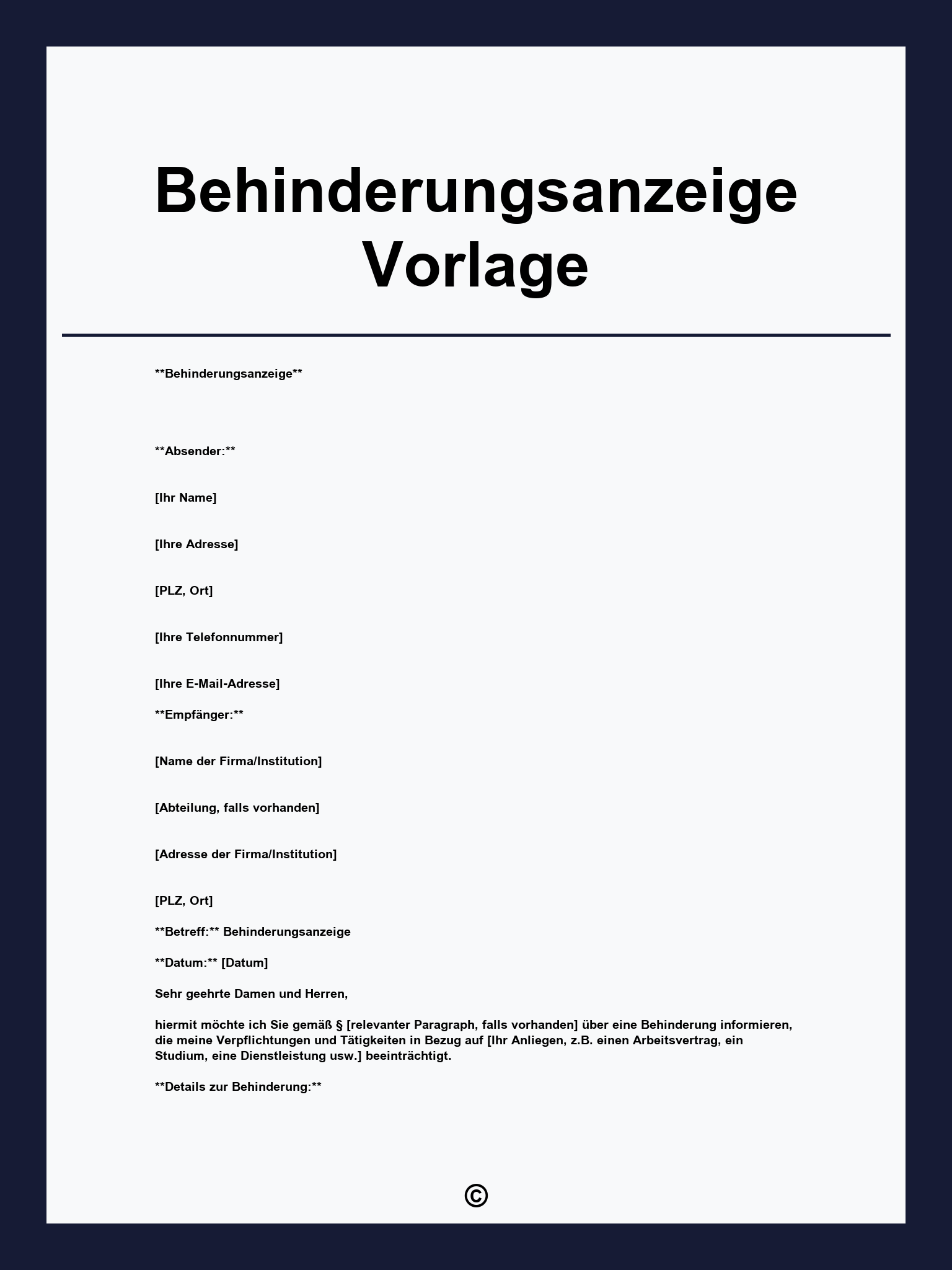 Behinderungsanzeige Vorlage