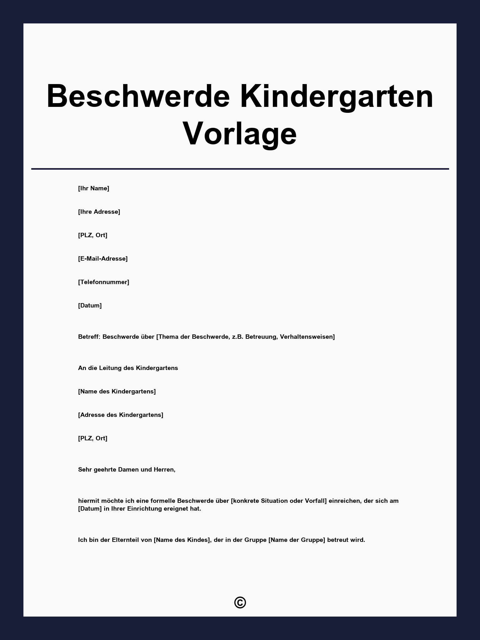 Beschwerde Kindergarten Vorlage
