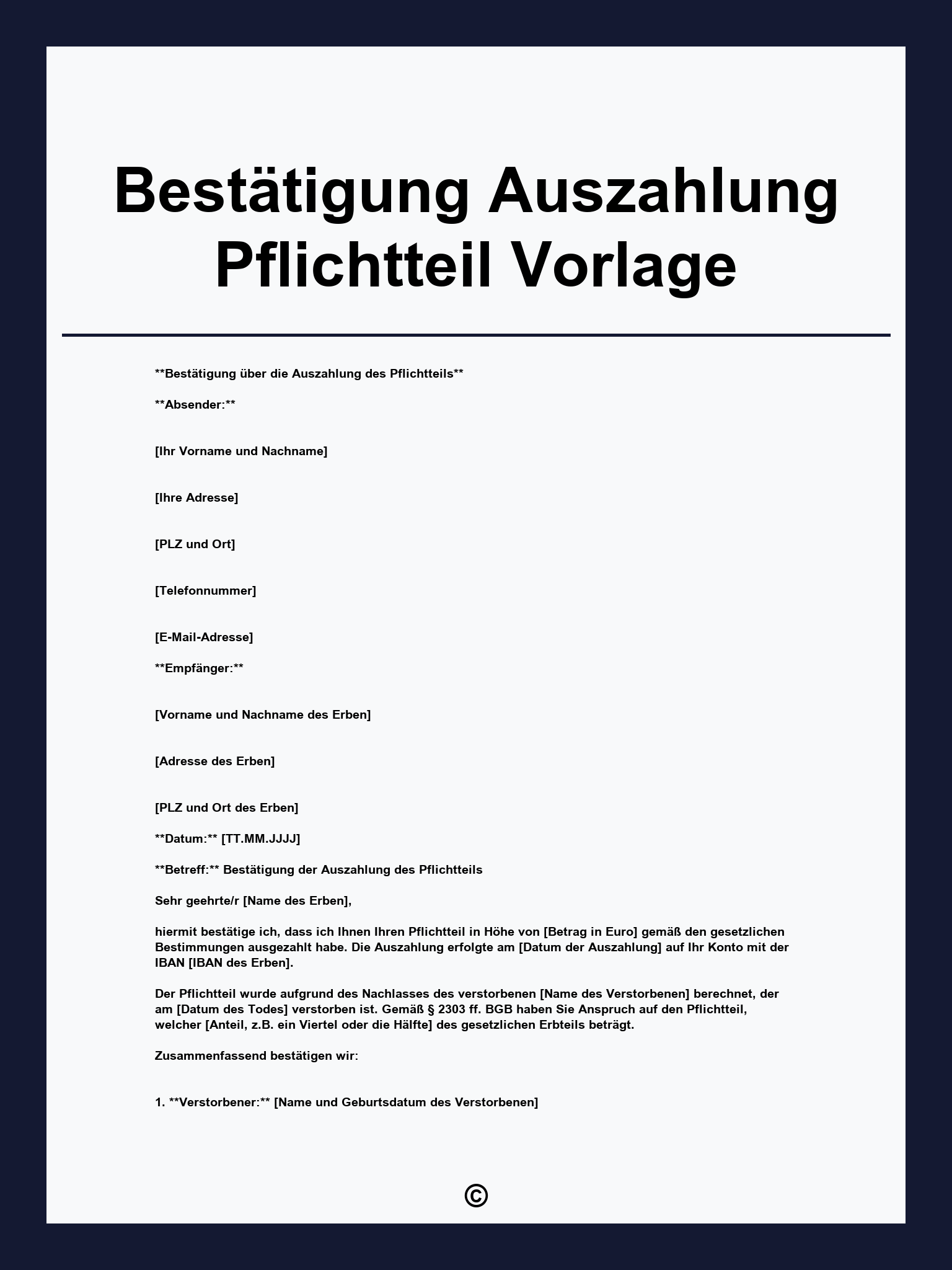Bestätigung Auszahlung Pflichtteil Vorlage