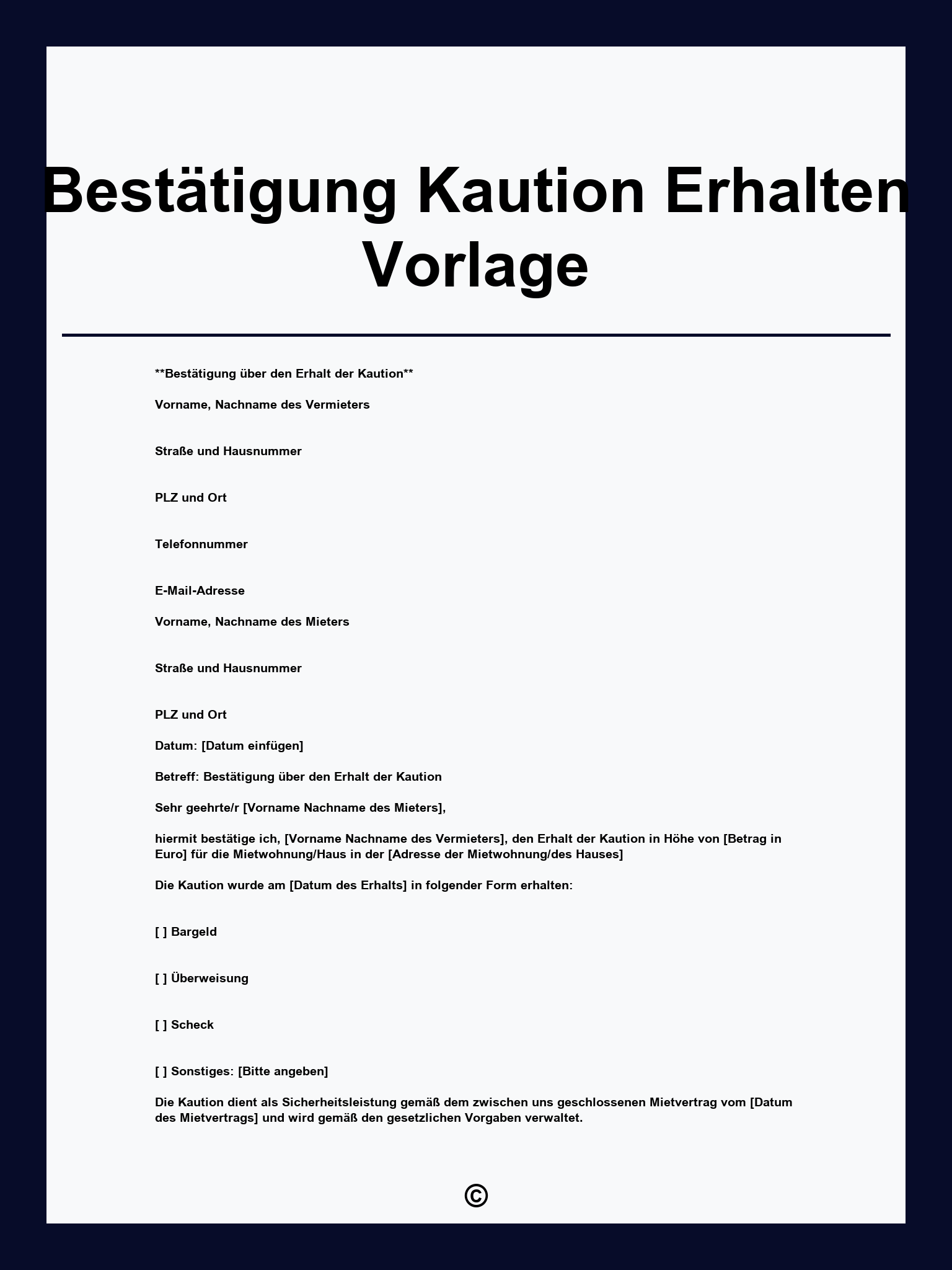 Bestätigung Kaution Erhalten Vorlage