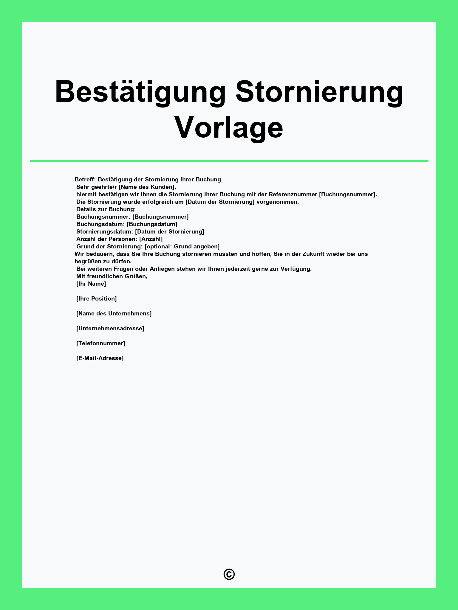 Bestätigung Stornierung Vorlage