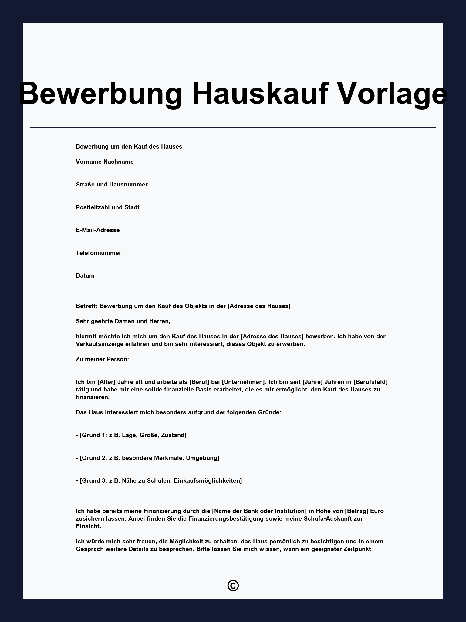 Bewerbung Hauskauf Vorlage