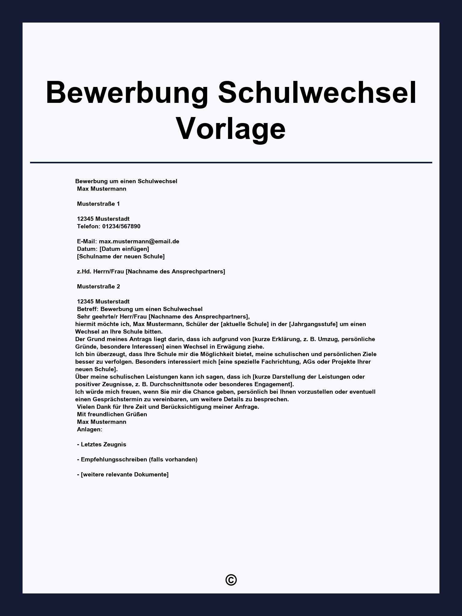 Bewerbung Schulwechsel Vorlage