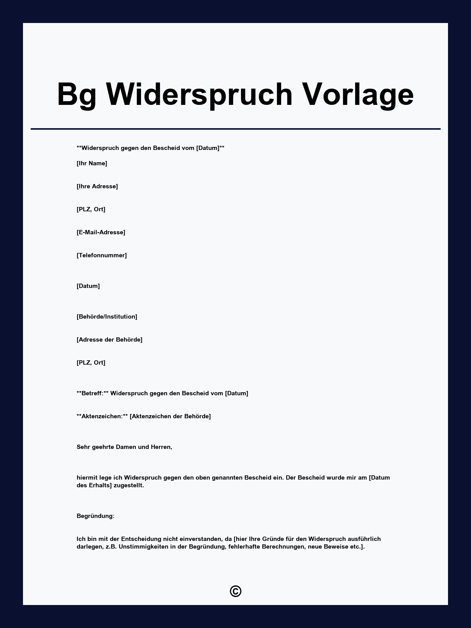 Bg Widerspruch Vorlage