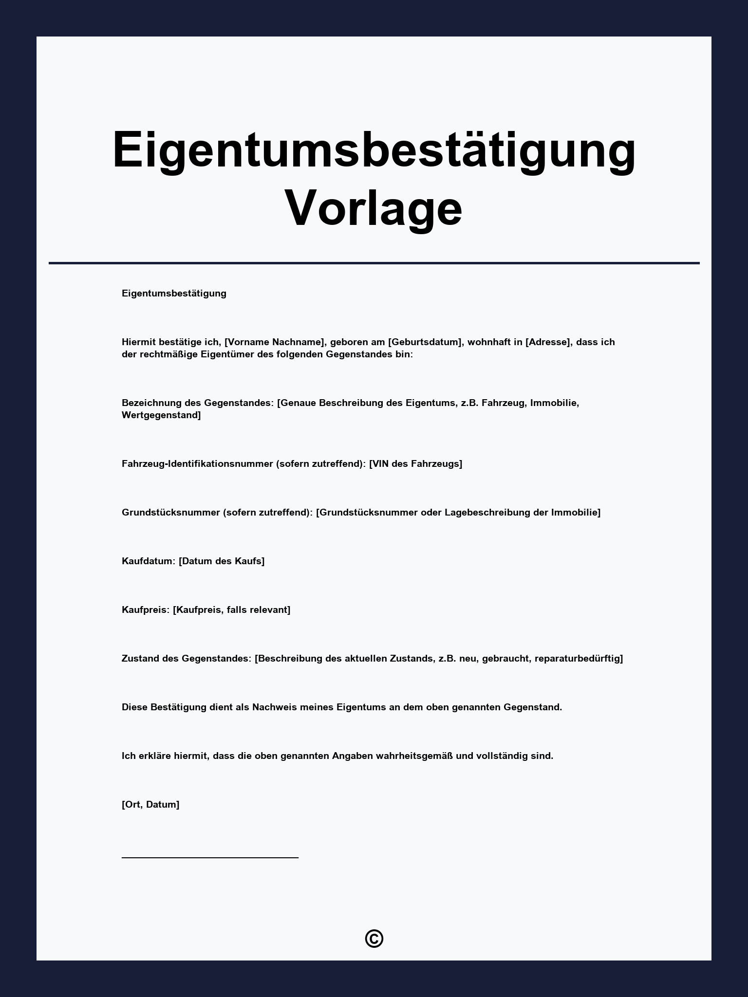 Eigentumsbestätigung Vorlage