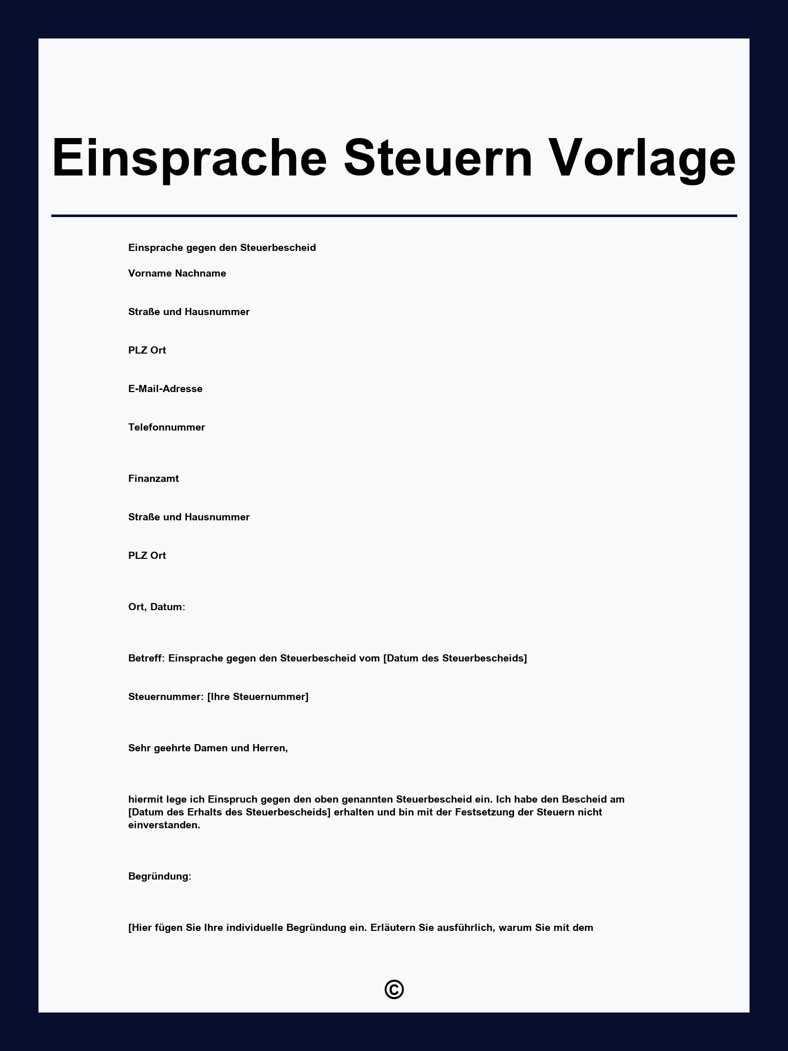 Einsprache Steuern Vorlage