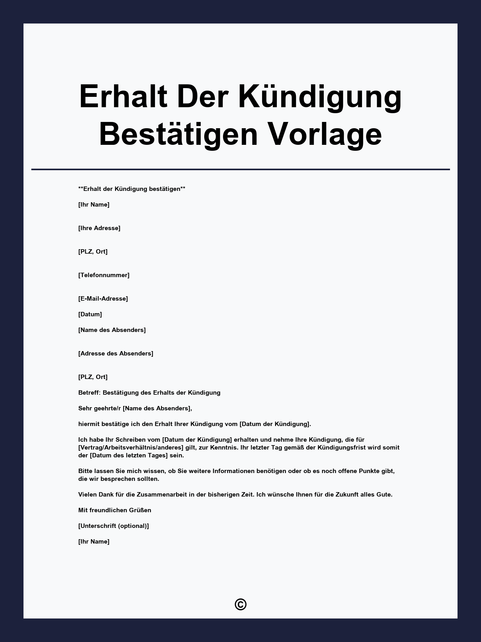 Erhalt Der Kündigung Bestätigen Vorlage