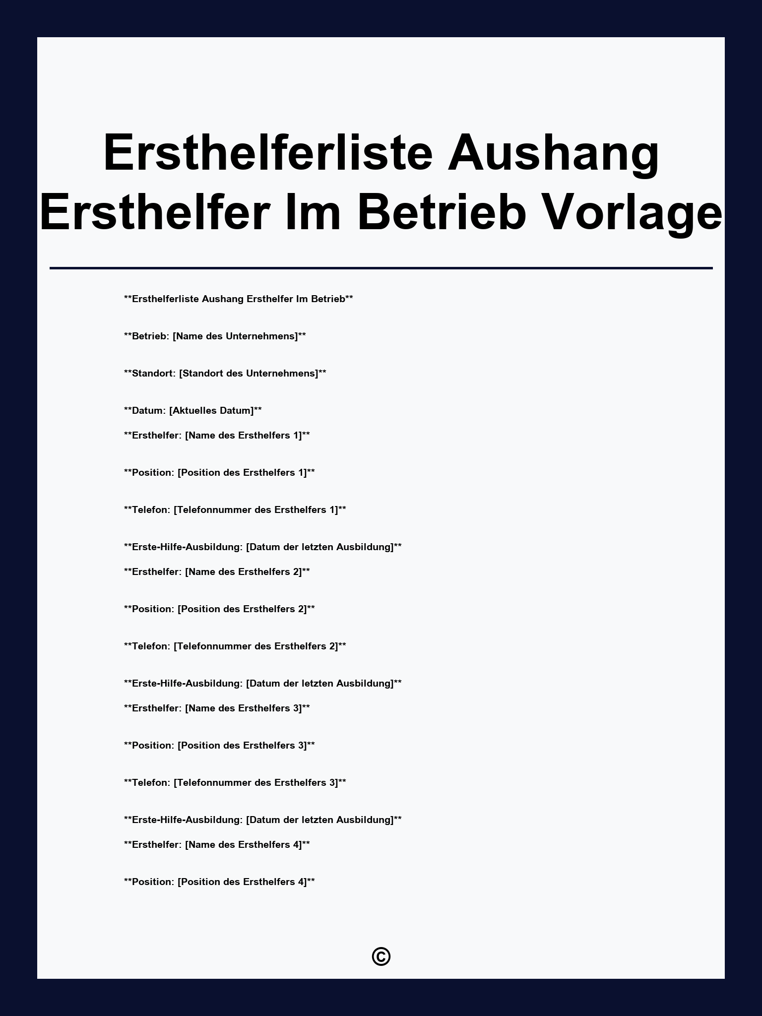 Ersthelferliste Aushang Ersthelfer Im Betrieb Vorlage