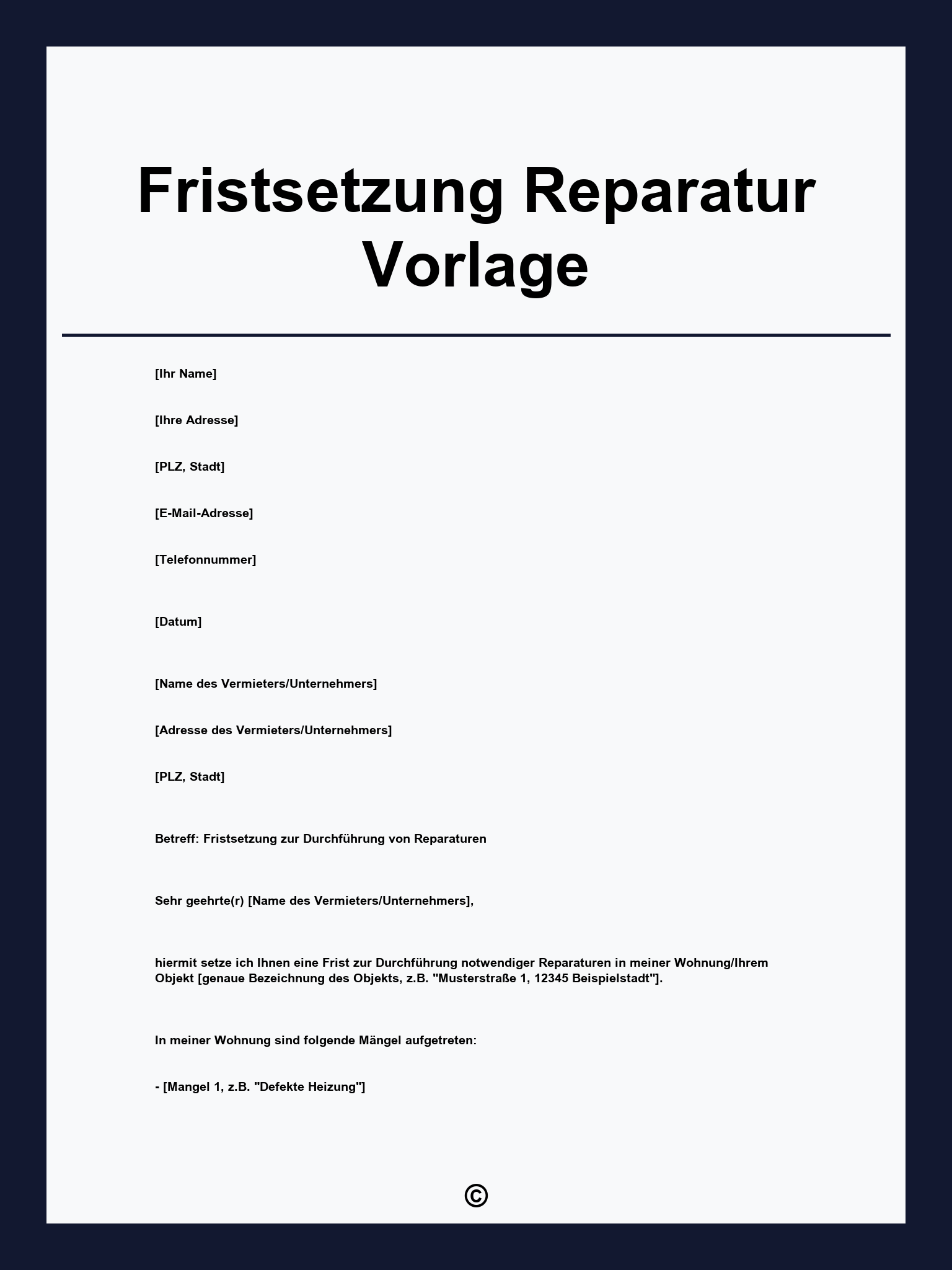 Fristsetzung Reparatur Vorlage