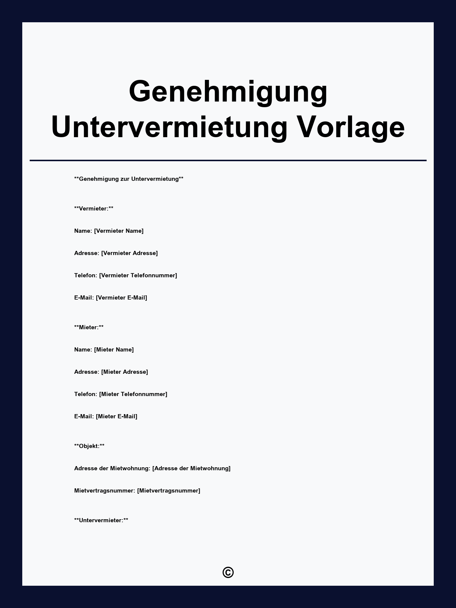 Genehmigung Untervermietung Vorlage