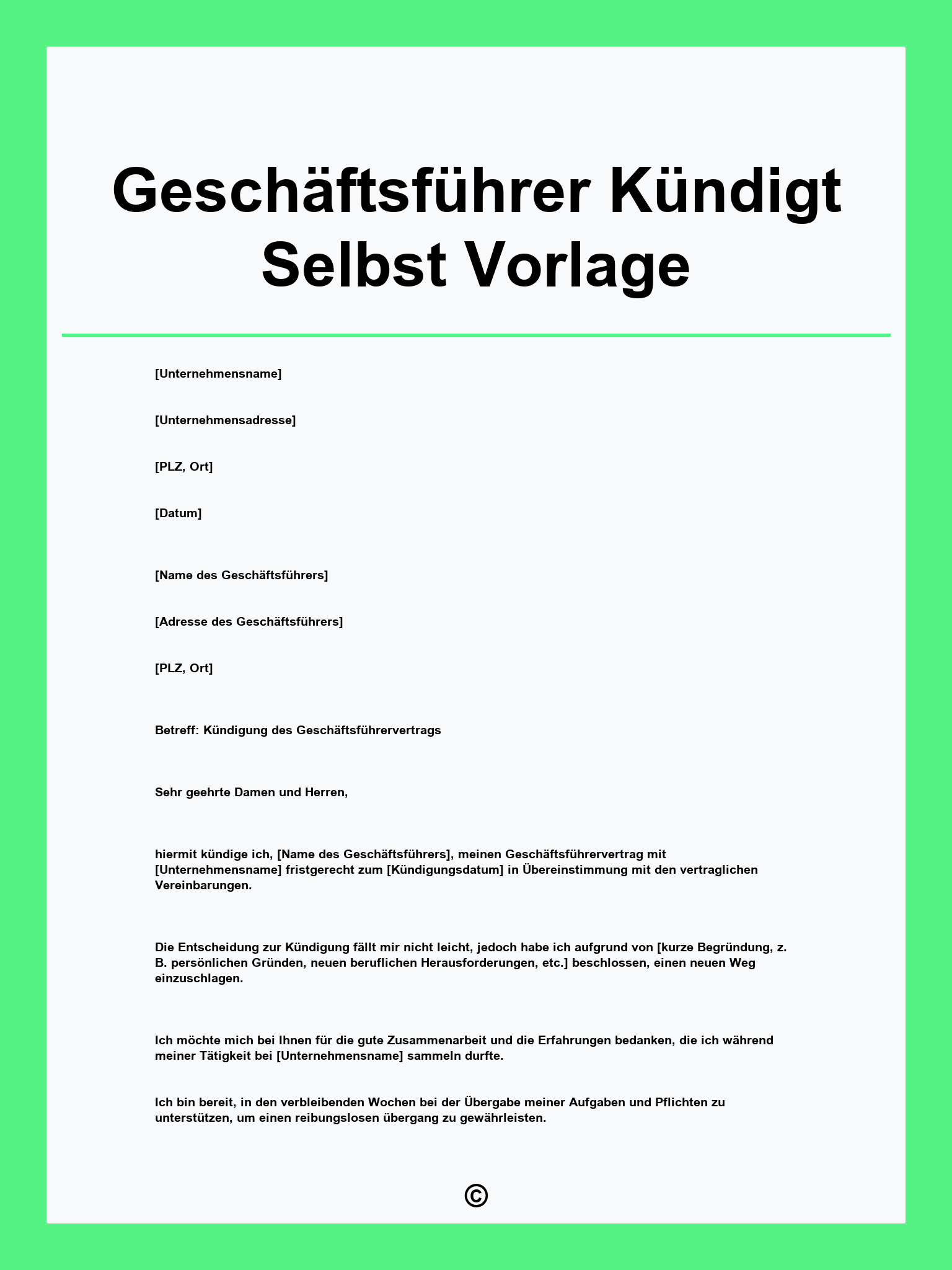 Geschäftsführer Kündigt Selbst Vorlage