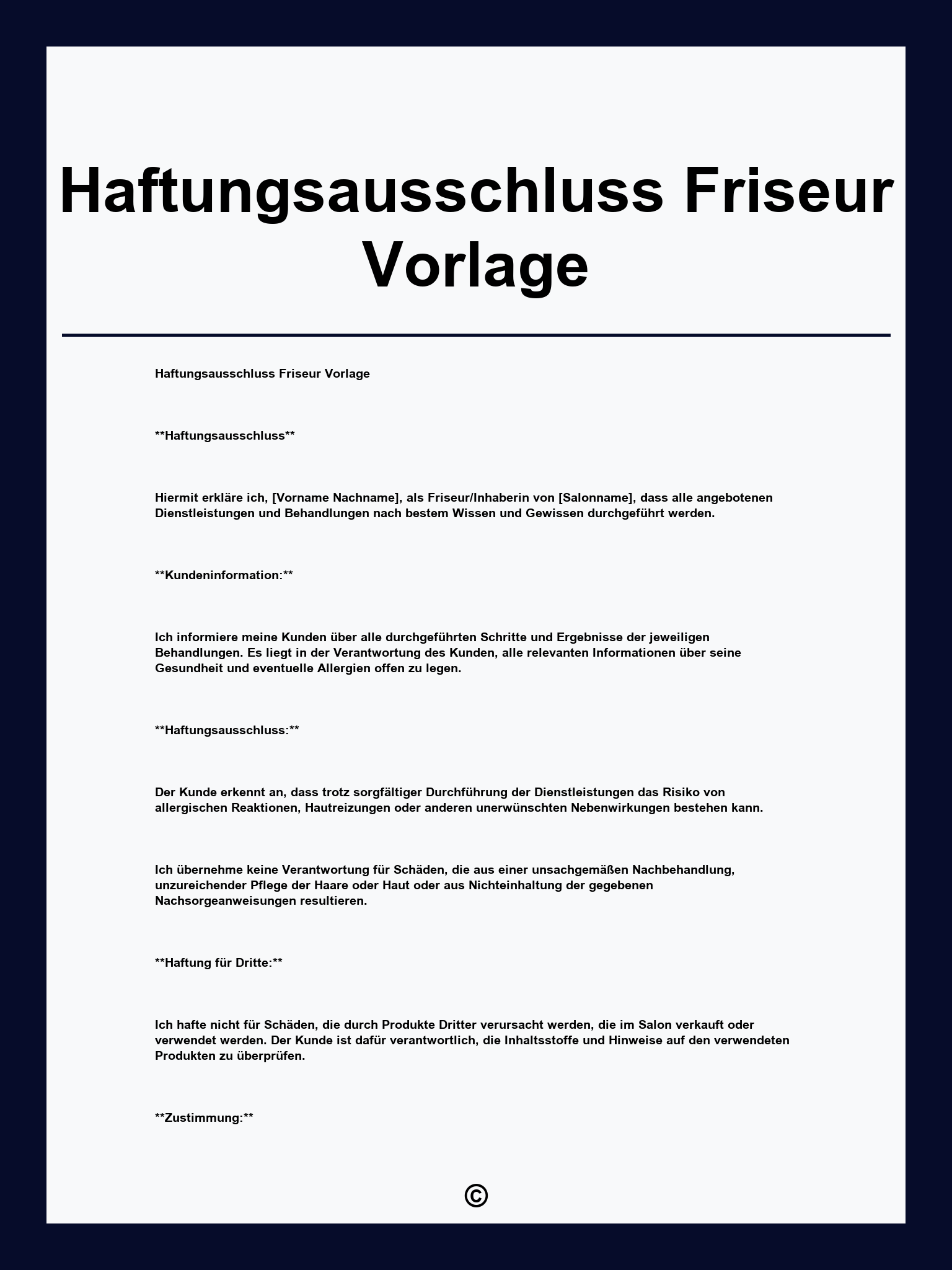 Haftungsausschluss Friseur Vorlage