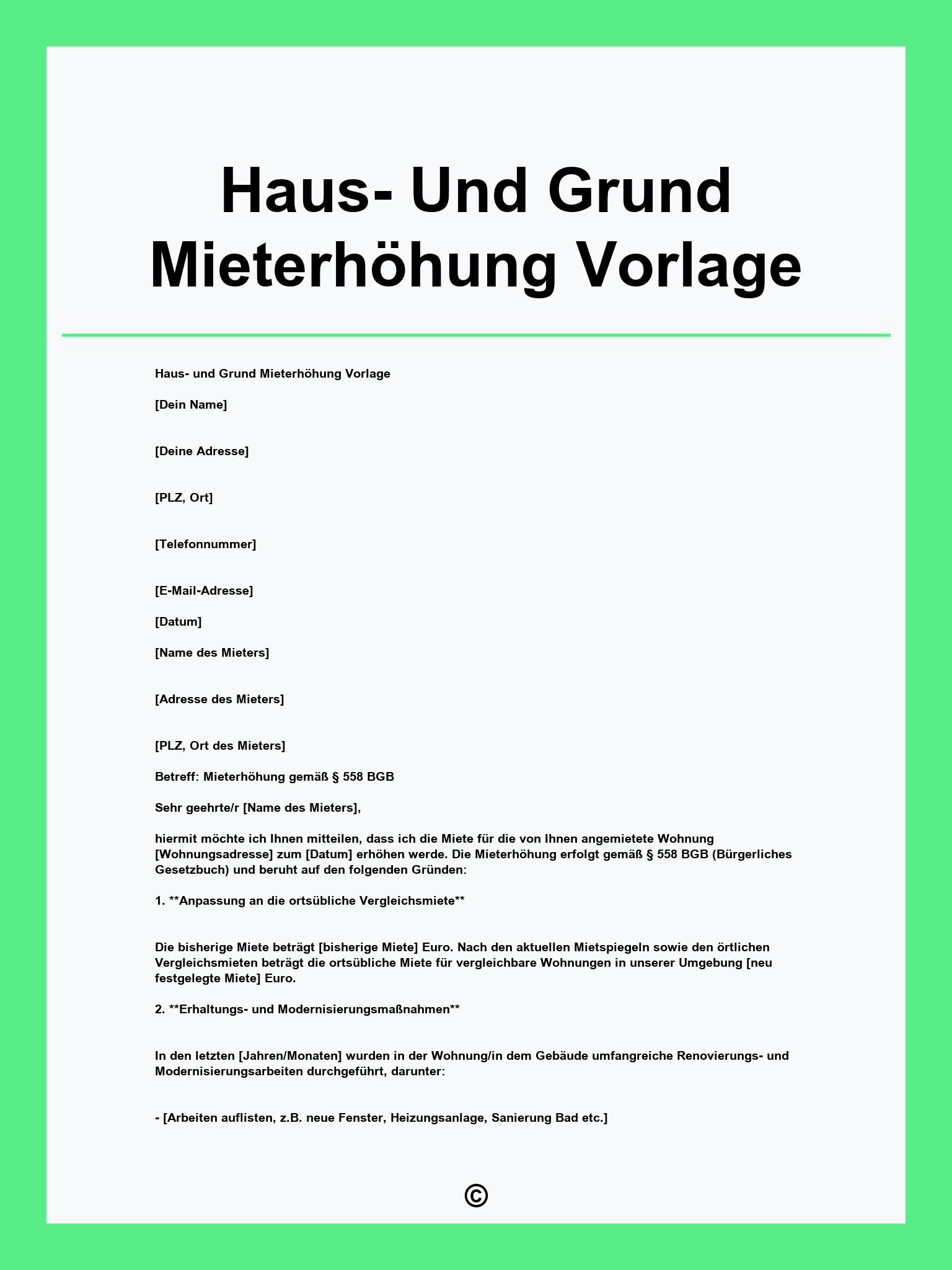 Haus- Und Grund Mieterhöhung Vorlage