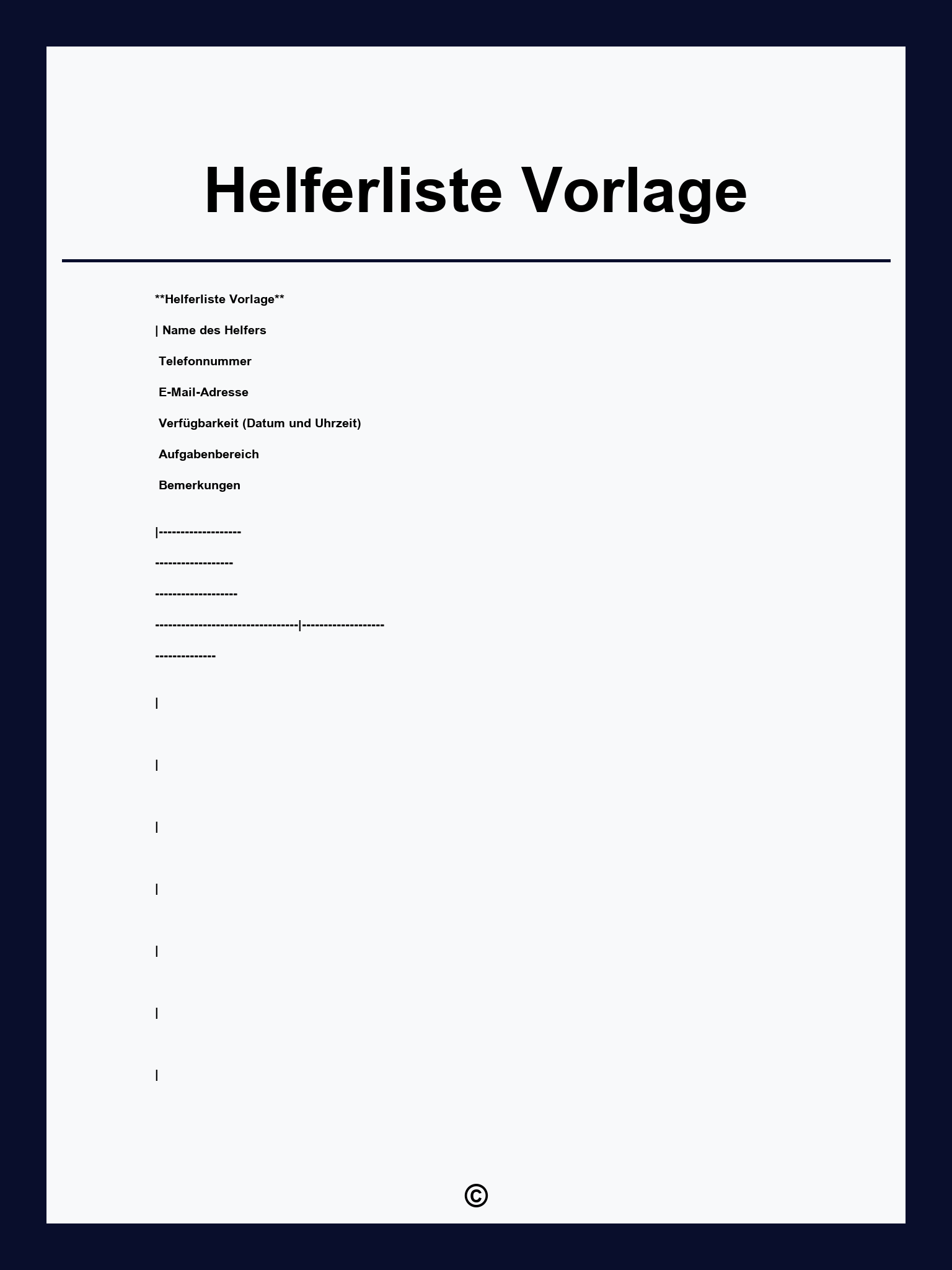 Helferliste Vorlage