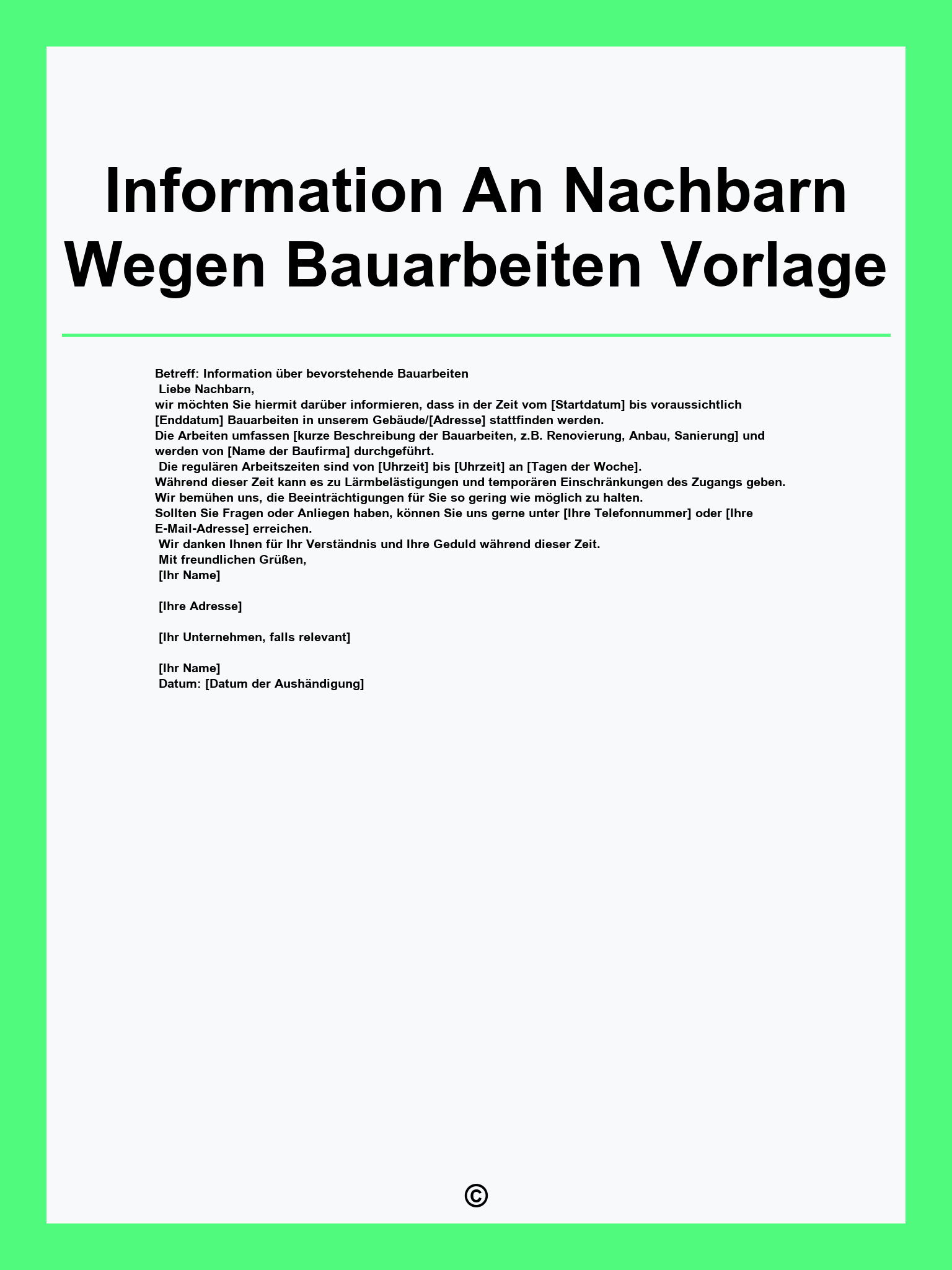 Information An Nachbarn Wegen Bauarbeiten Vorlage