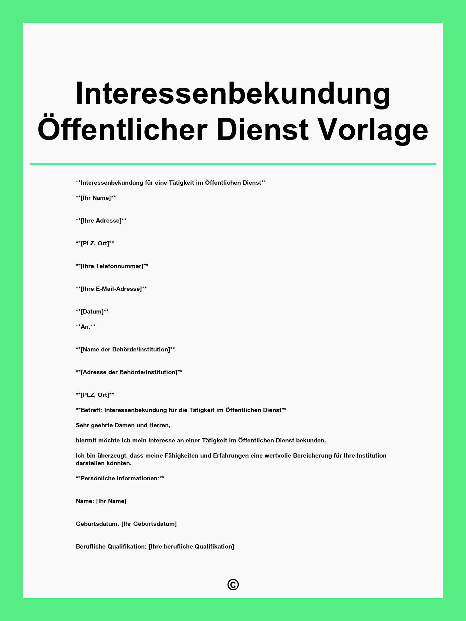 Interessenbekundung Öffentlicher Dienst Vorlage