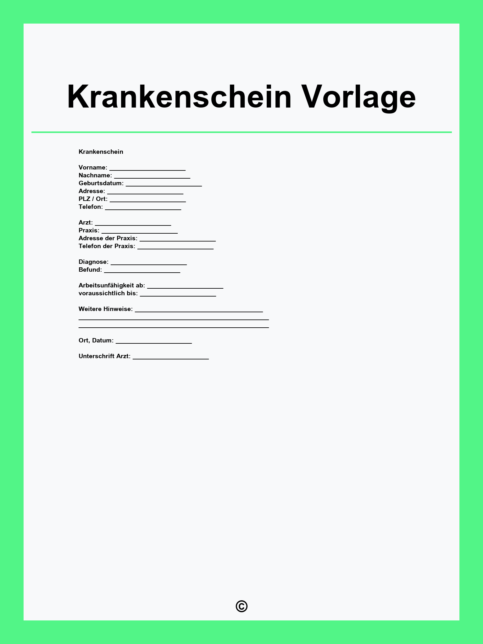 Krankenschein Vorlage