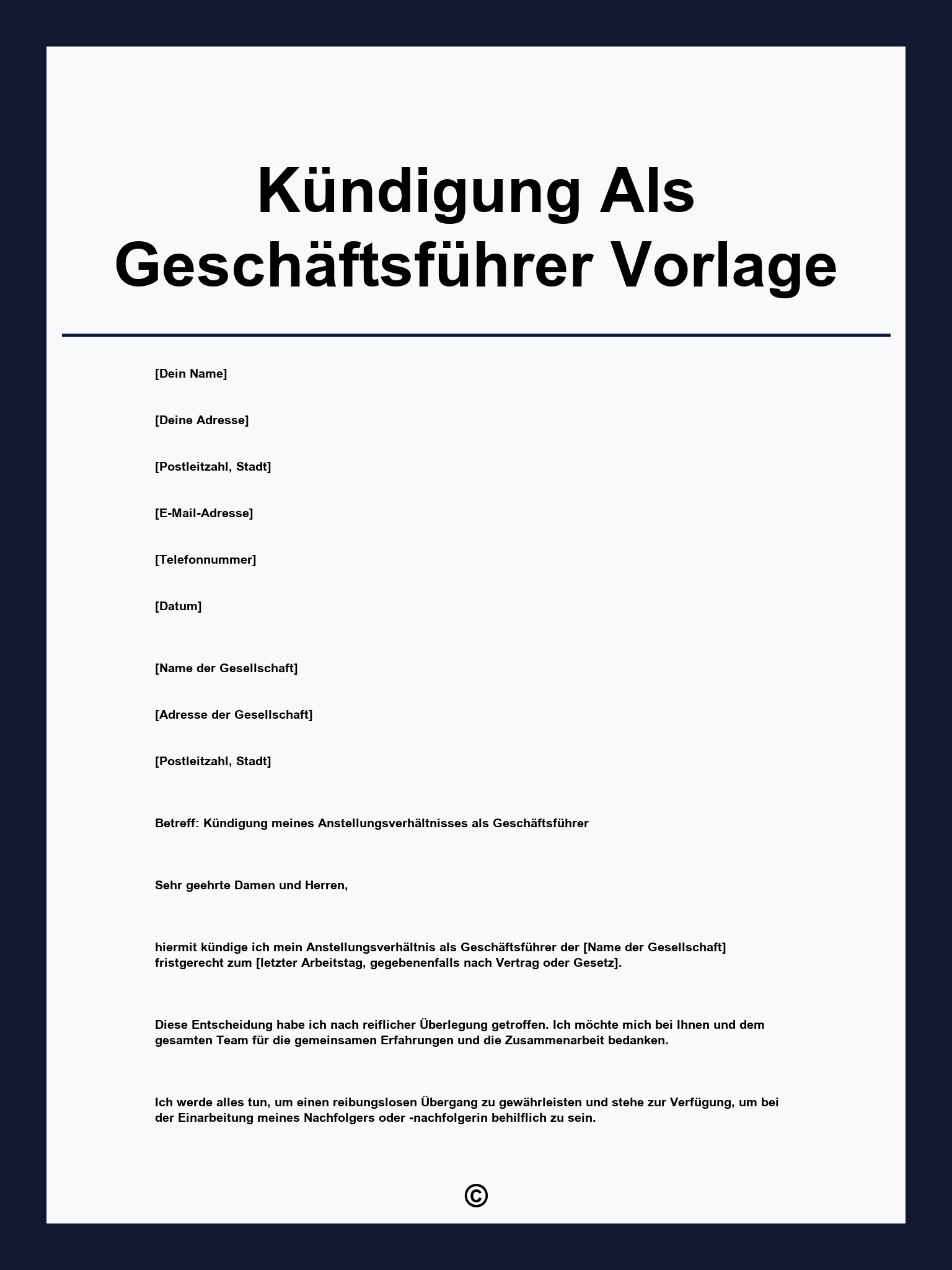Kündigung Als Geschäftsführer Vorlage