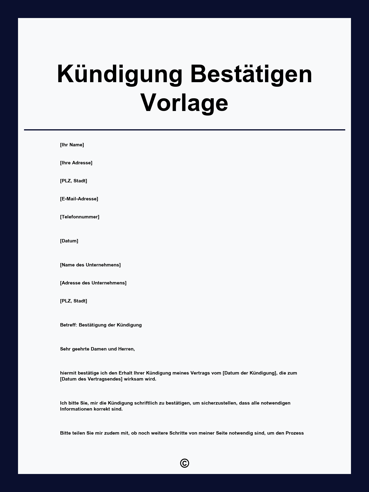 Kündigung Bestätigen Vorlage