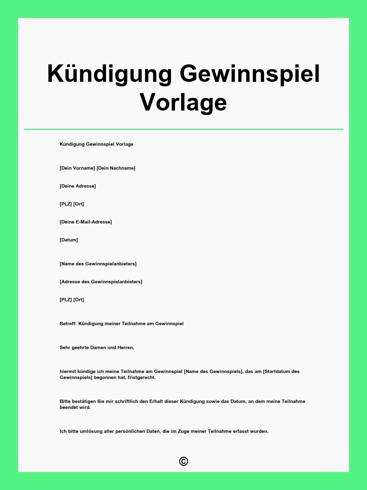 Kündigung Gewinnspiel Vorlage