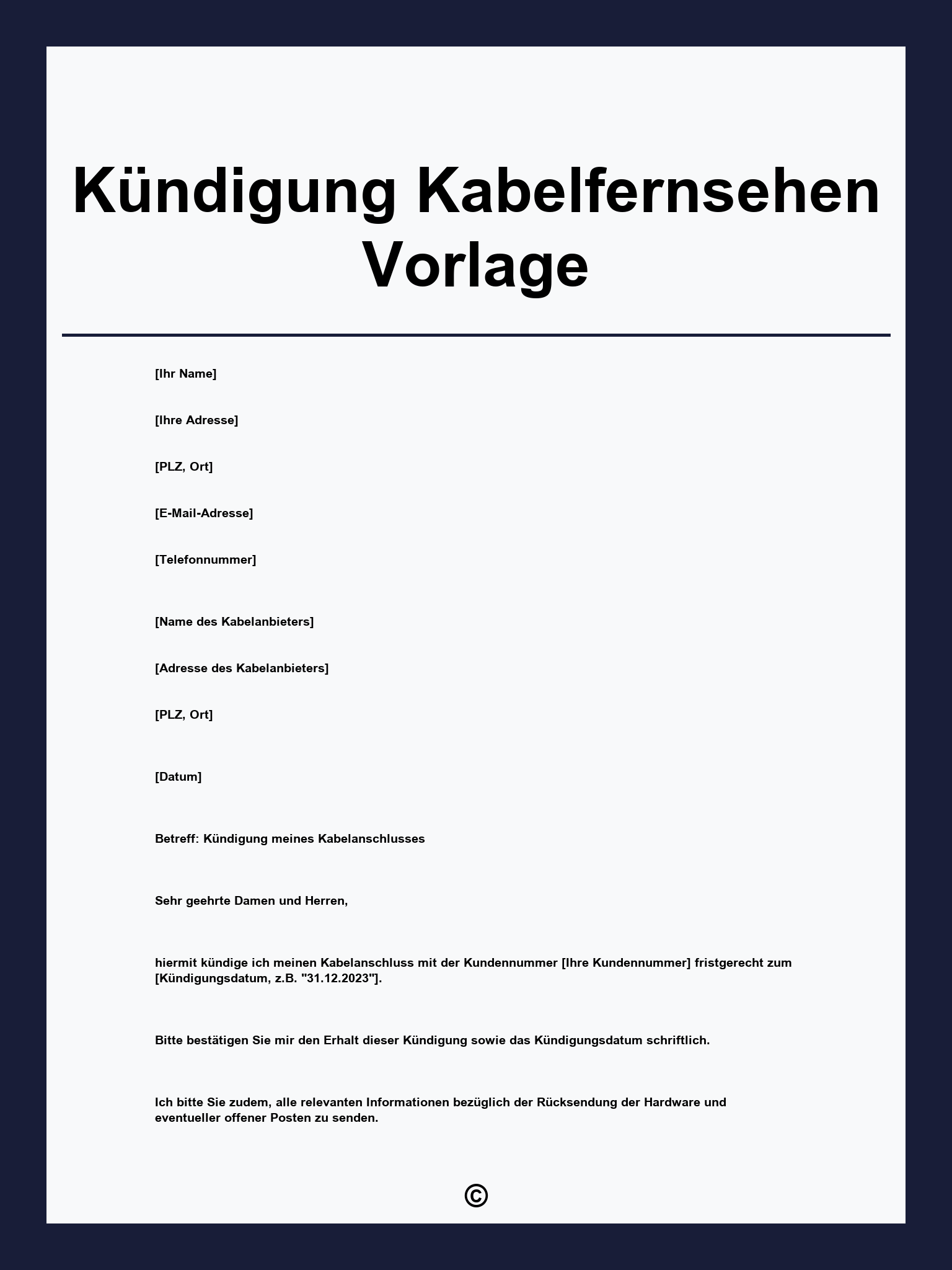 Kündigung Kabelfernsehen Vorlage