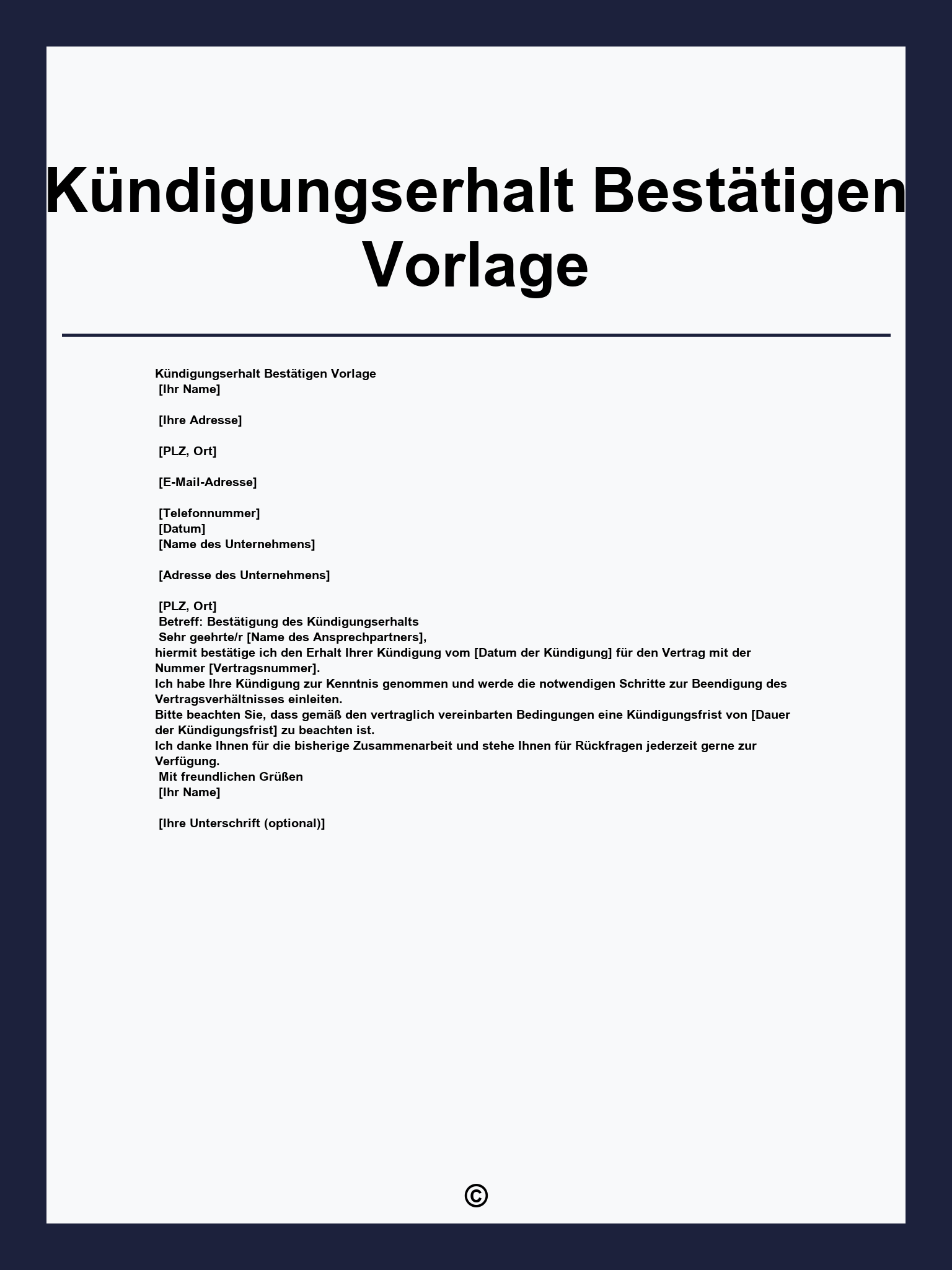 Kündigungserhalt Bestätigen Vorlage