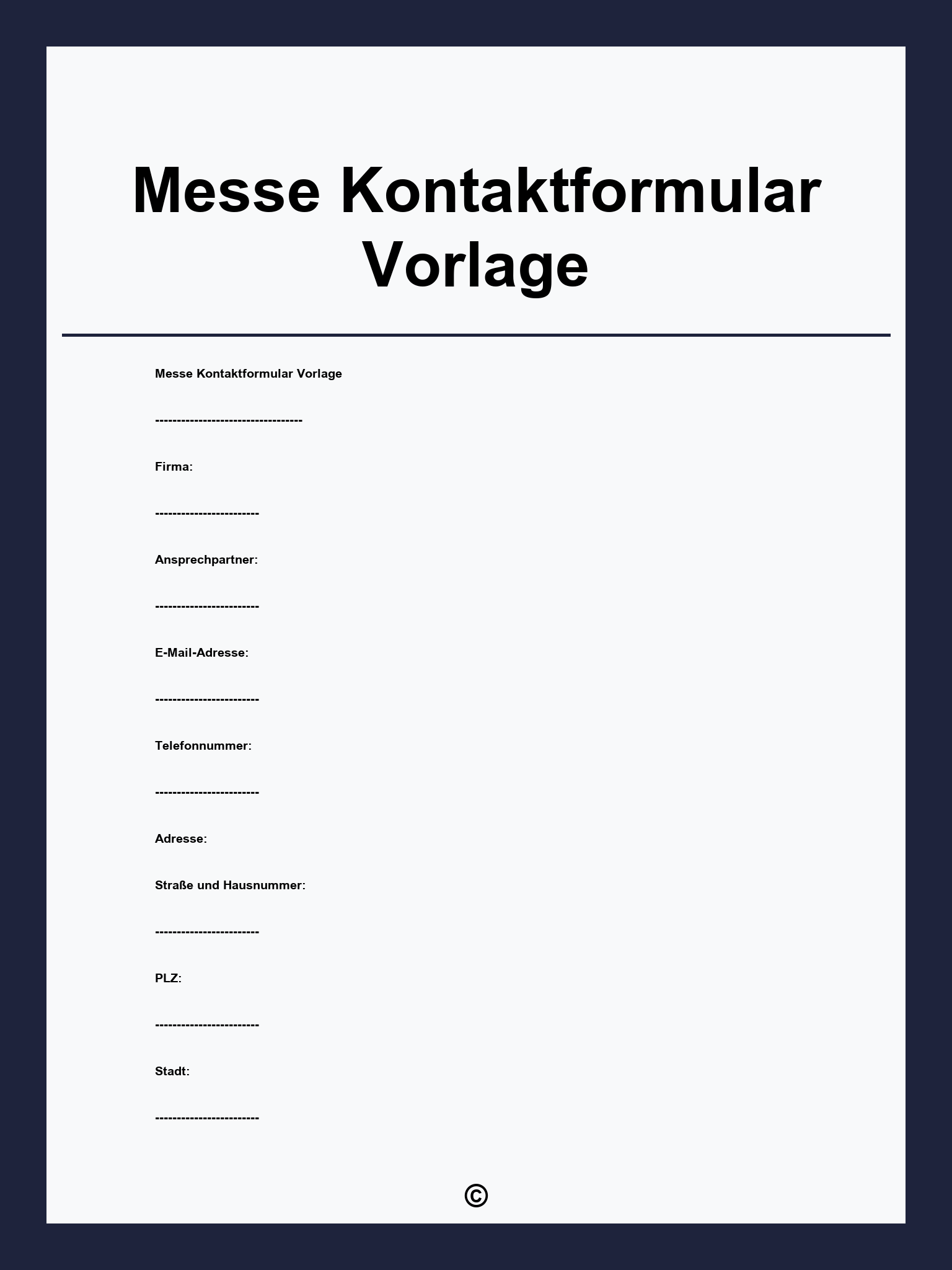 Messe Kontaktformular Vorlage