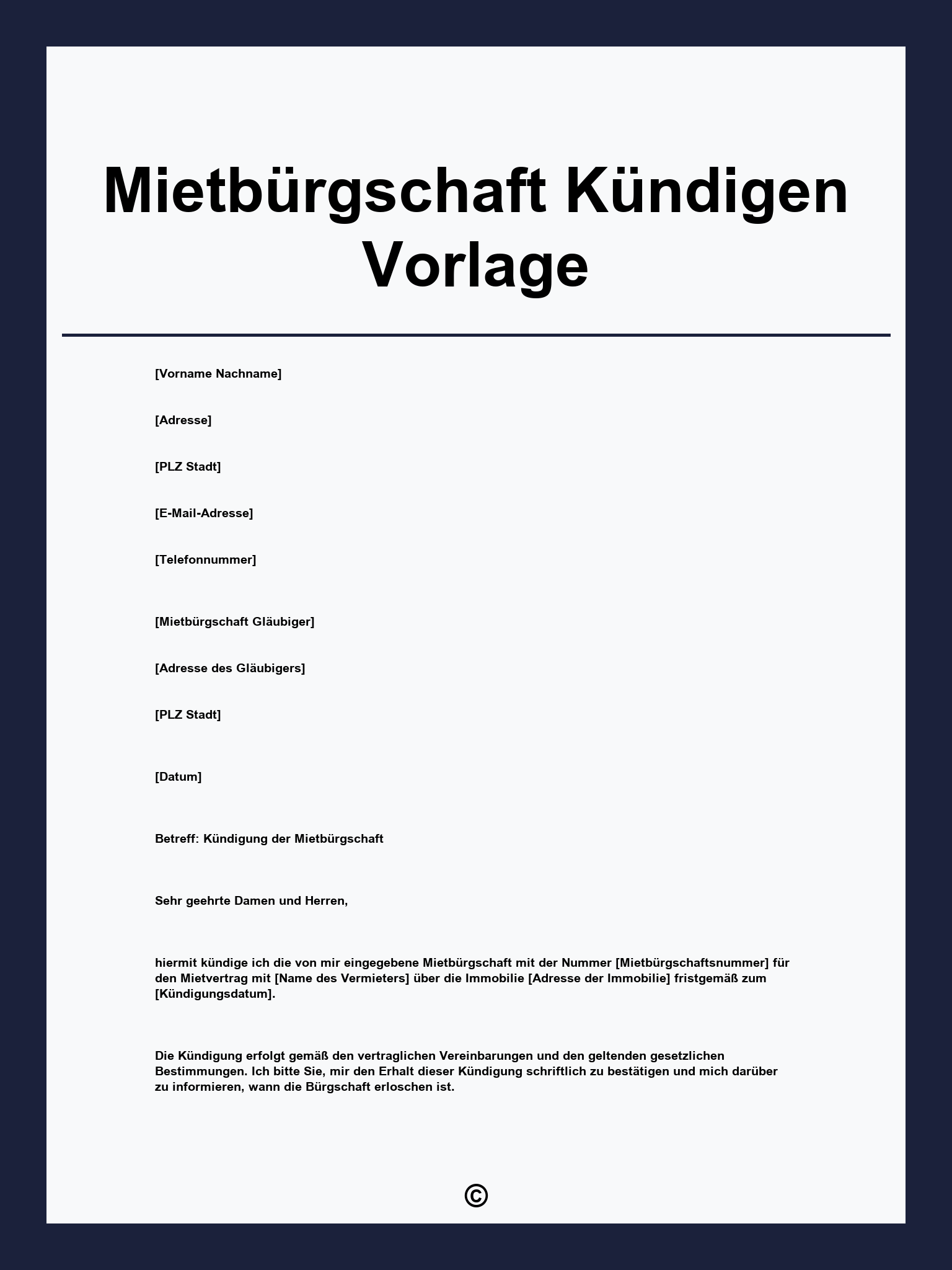 Mietbürgschaft Kündigen Vorlage