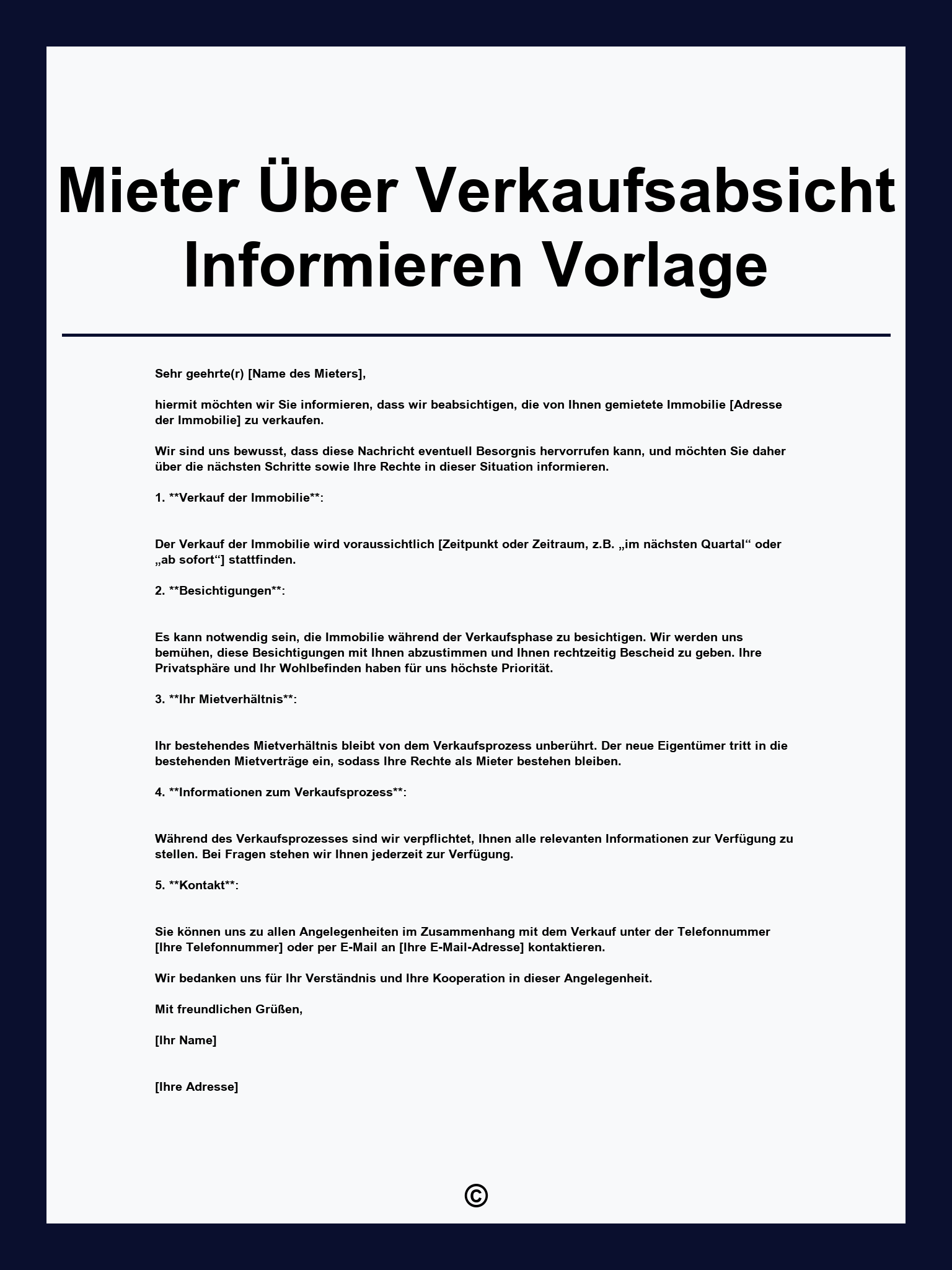Mieter Über Verkaufsabsicht Informieren Vorlage