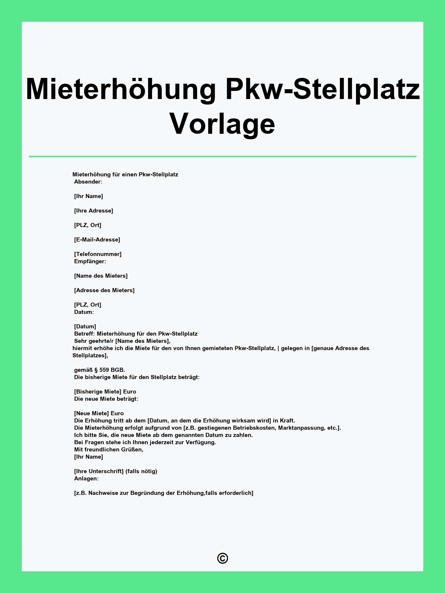 Mieterhöhung Pkw-Stellplatz Vorlage