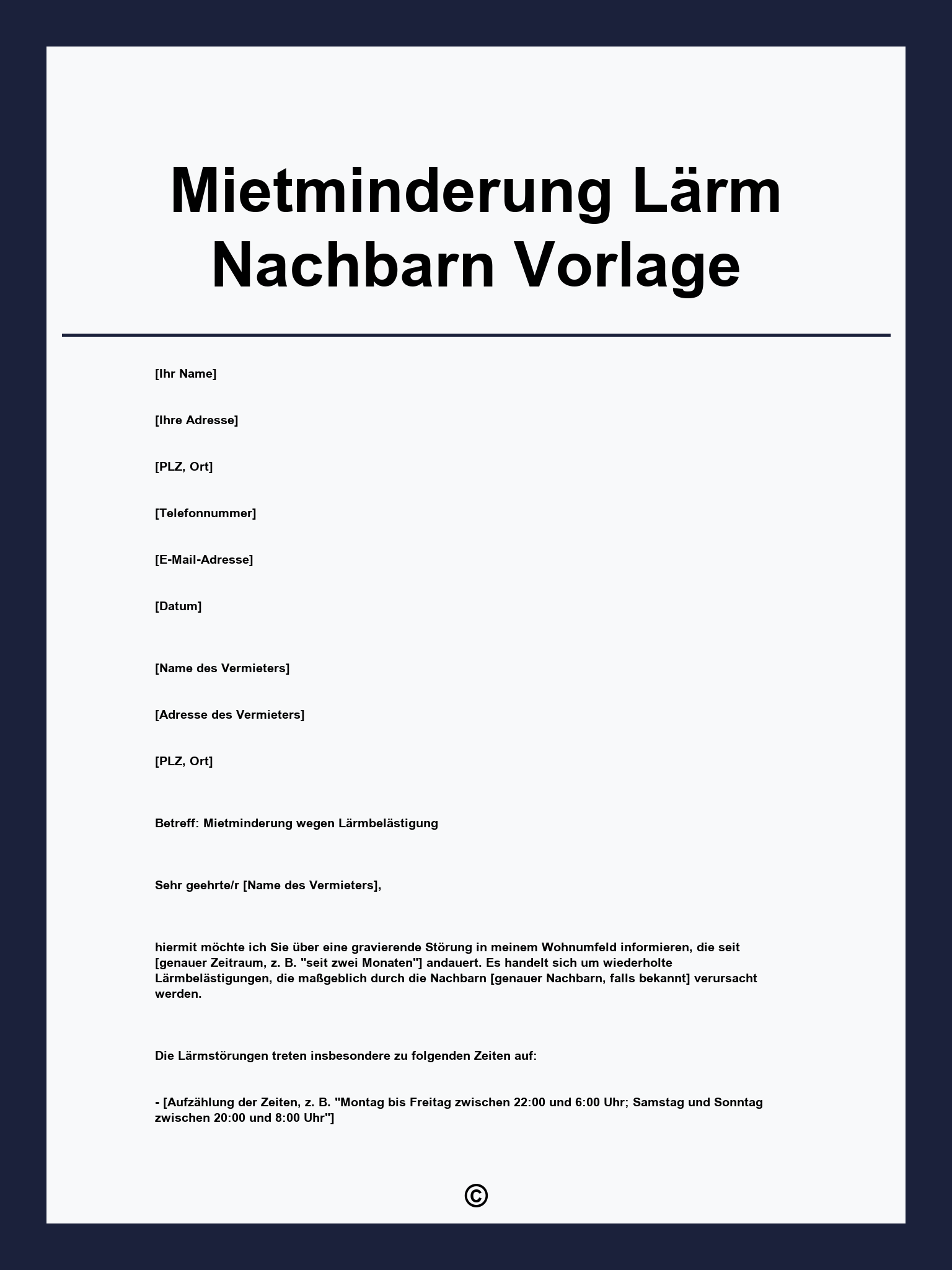 Mietminderung Lärm Nachbarn Vorlage