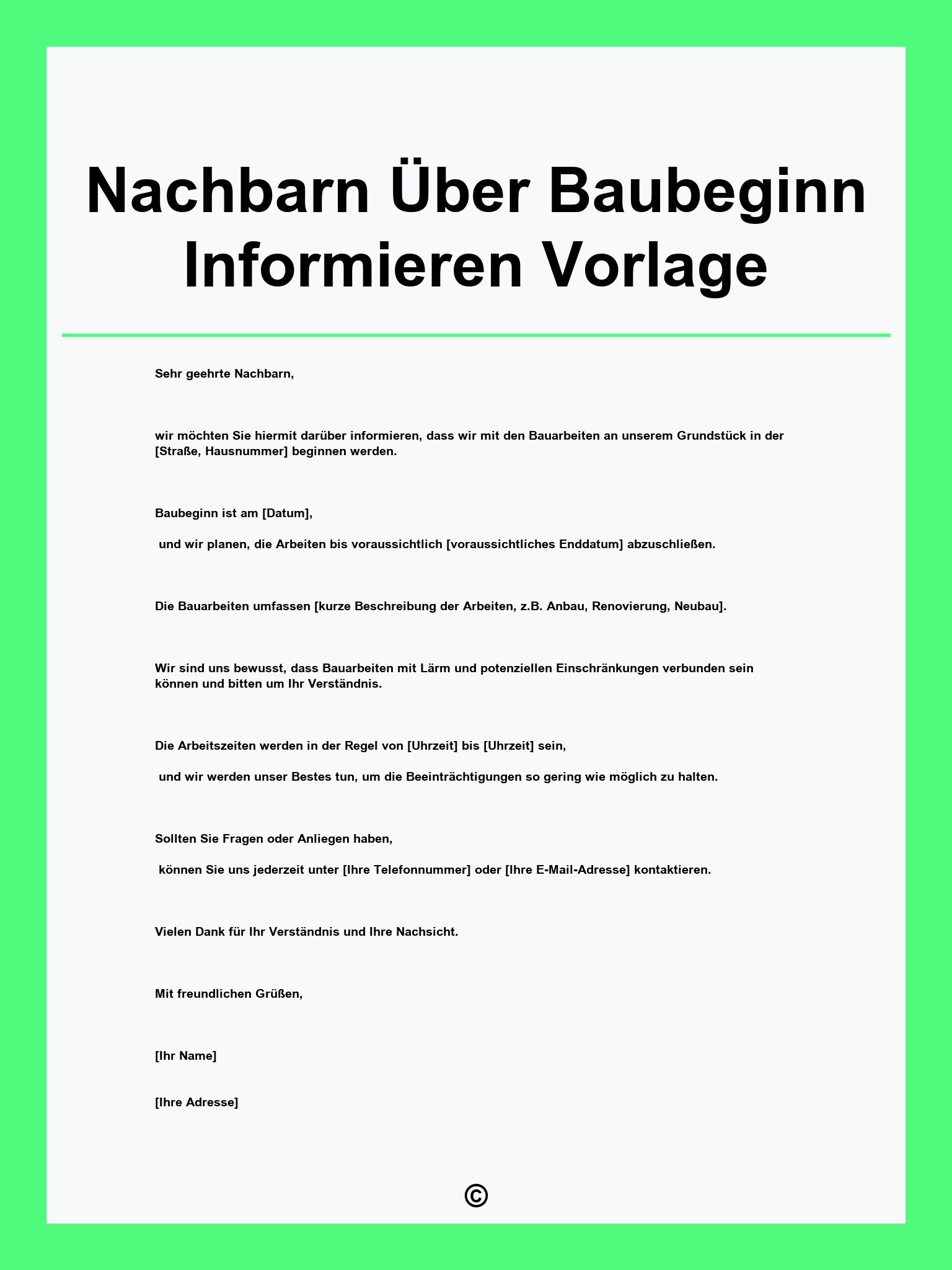 Nachbarn Über Baubeginn Informieren Vorlage