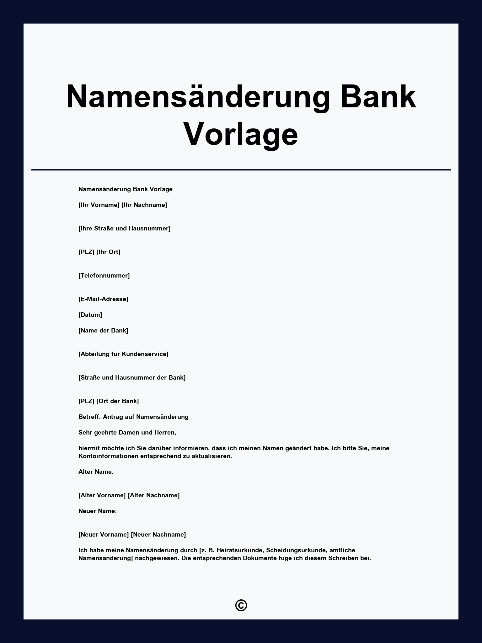 Namensänderung Bank Vorlage