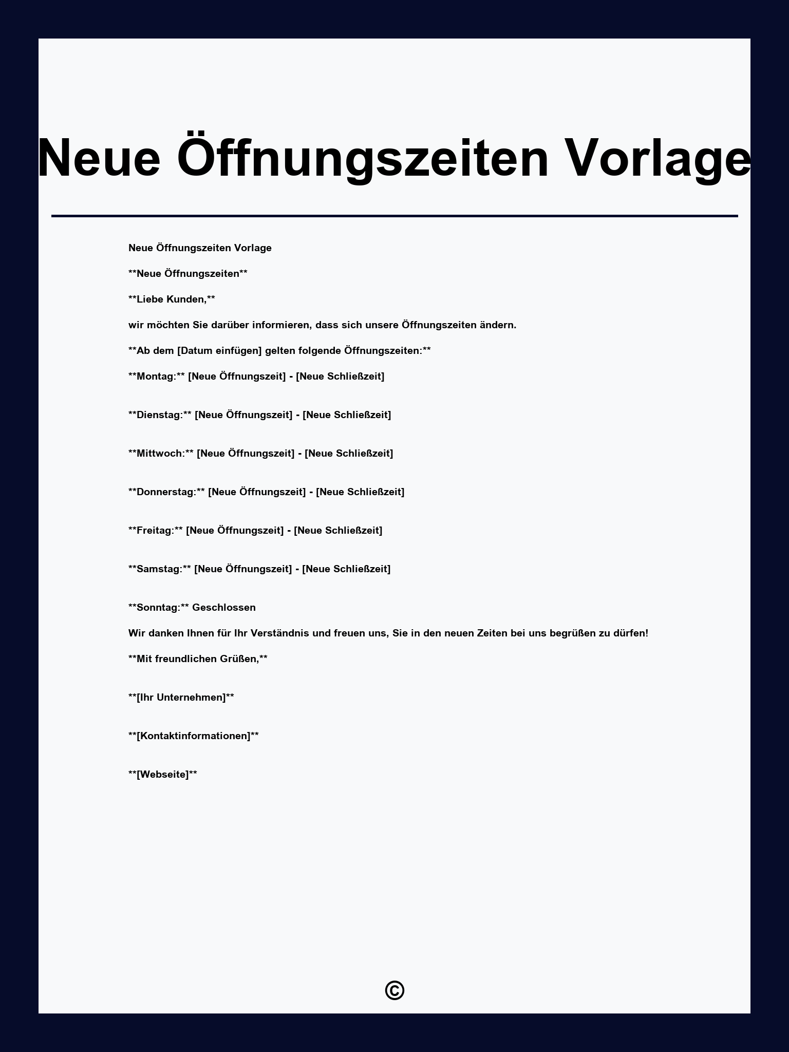 Neue Öffnungszeiten Vorlage