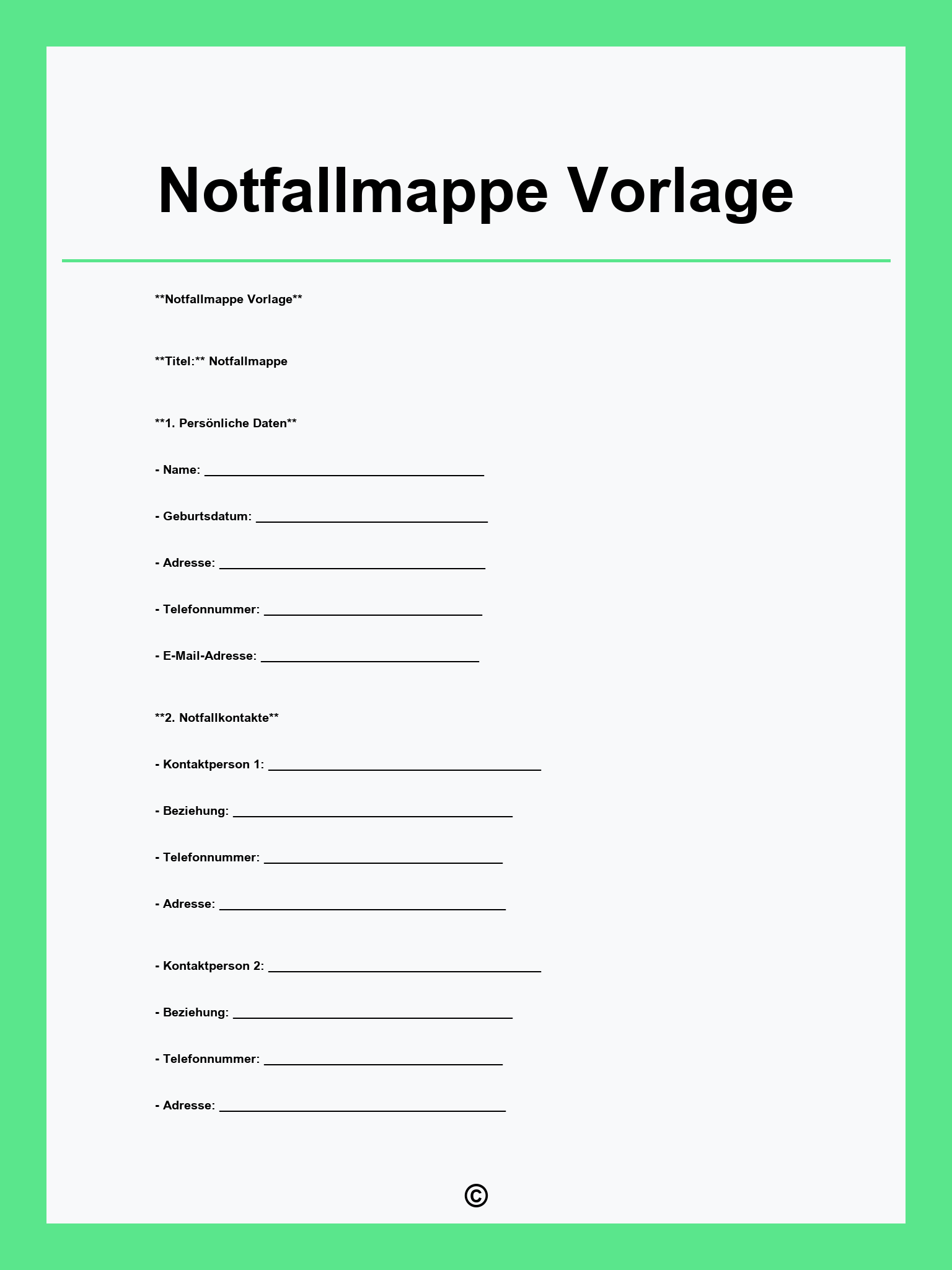 Notfallmappe Vorlage