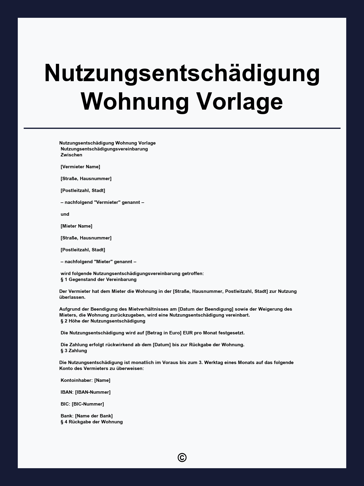 Nutzungsentschädigung Wohnung Vorlage