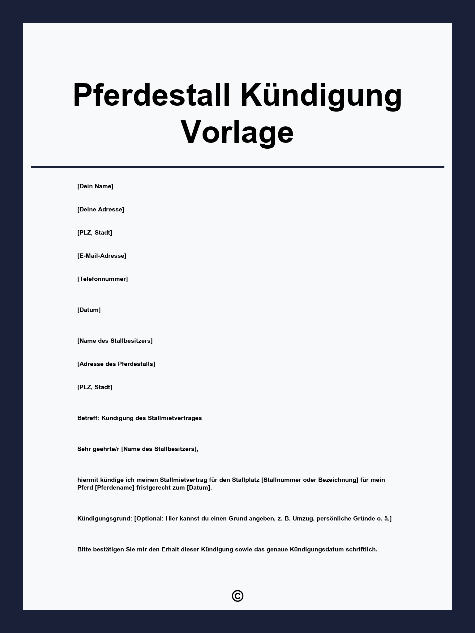 Pferdestall Kündigung Vorlage