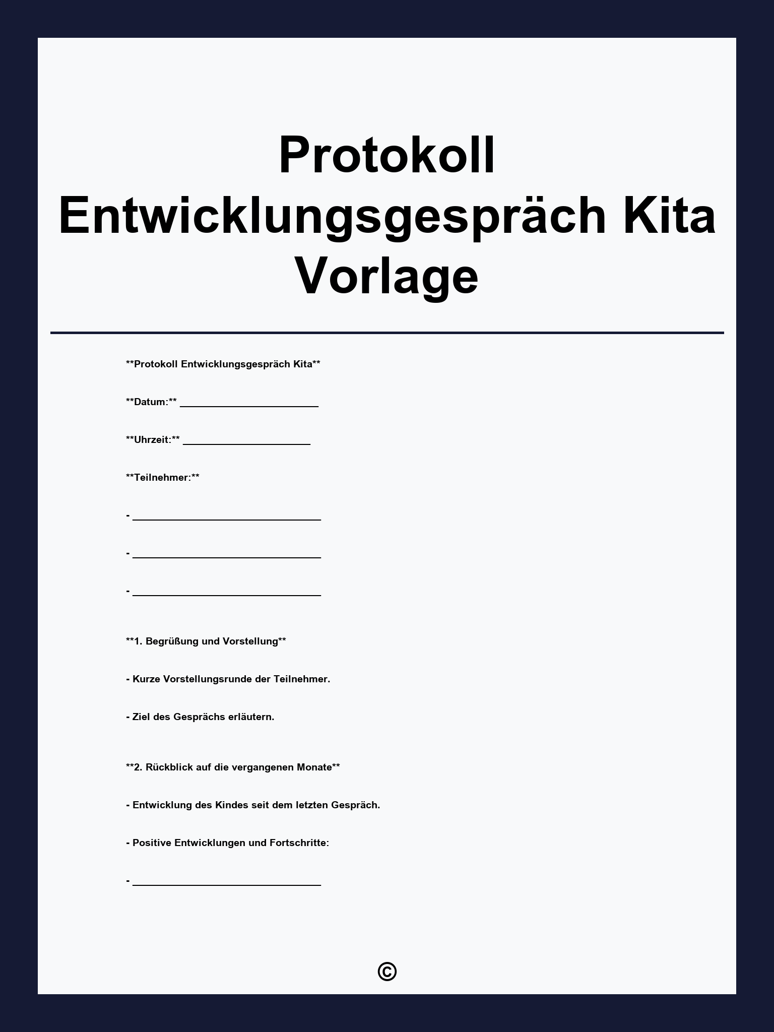 Protokoll Entwicklungsgespräch Kita Vorlage