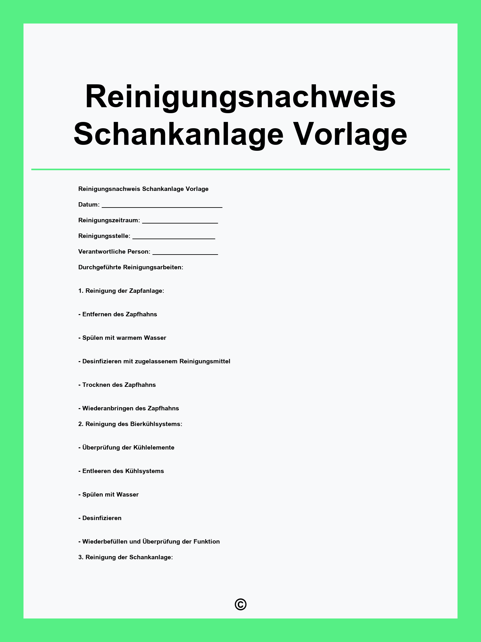 Reinigungsnachweis Schankanlage Vorlage