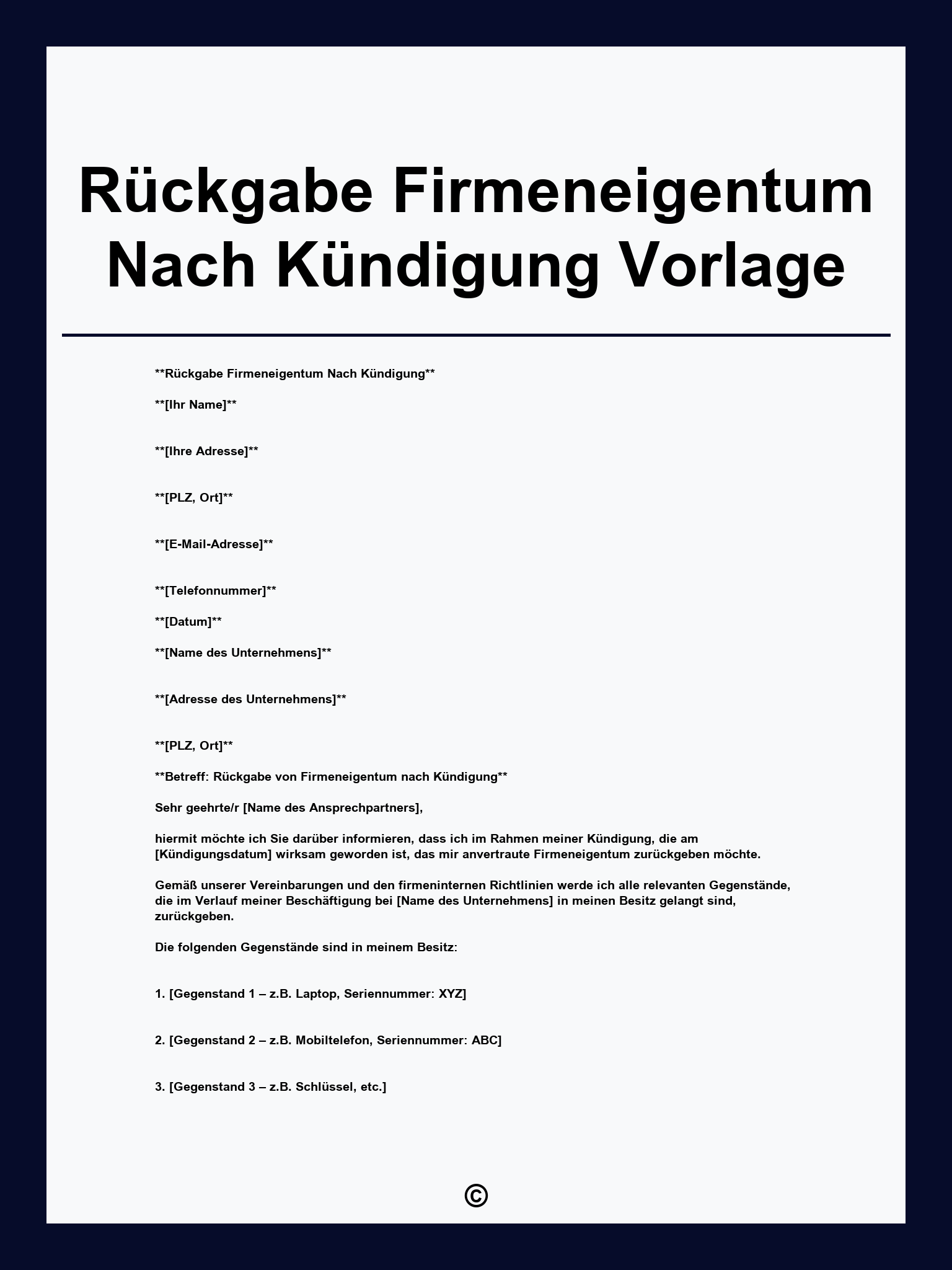 Rückgabe Firmeneigentum Nach Kündigung Vorlage