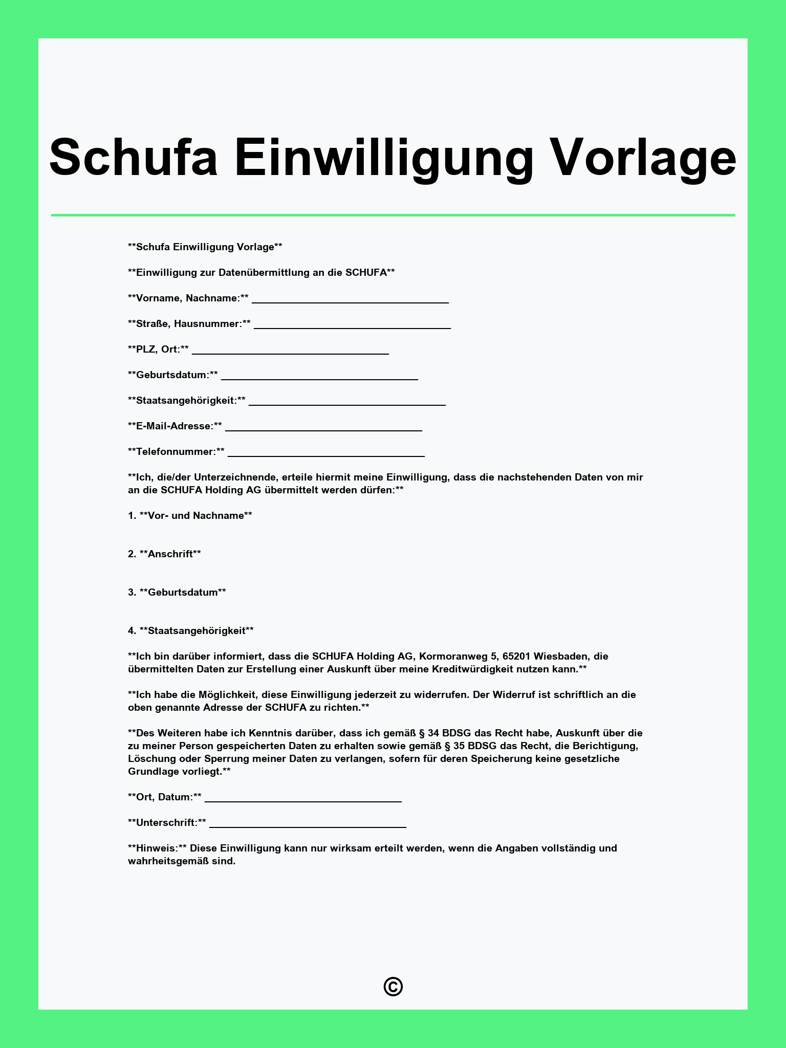 Schufa Einwilligung Vorlage
