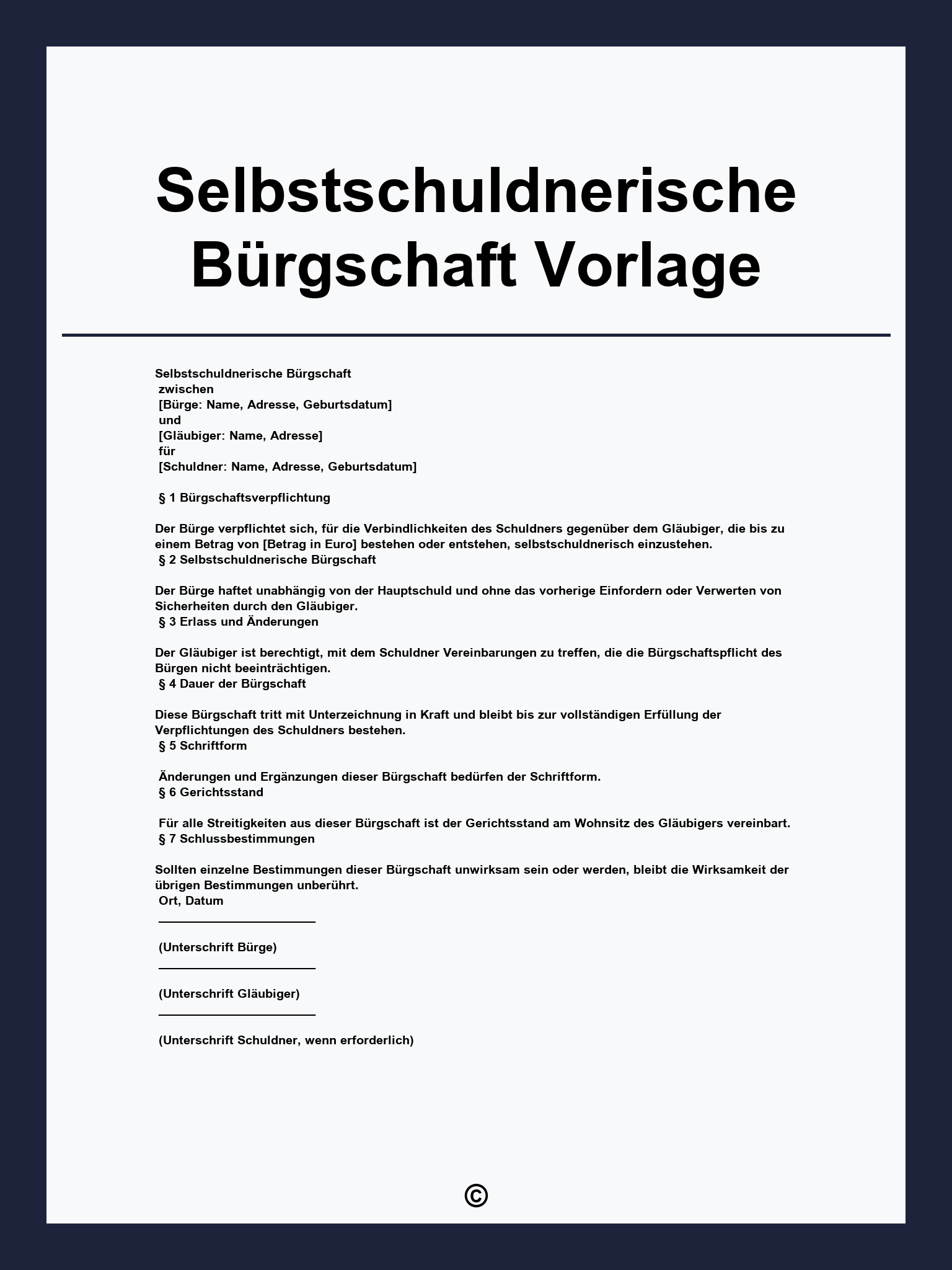 Selbstschuldnerische Bürgschaft Vorlage