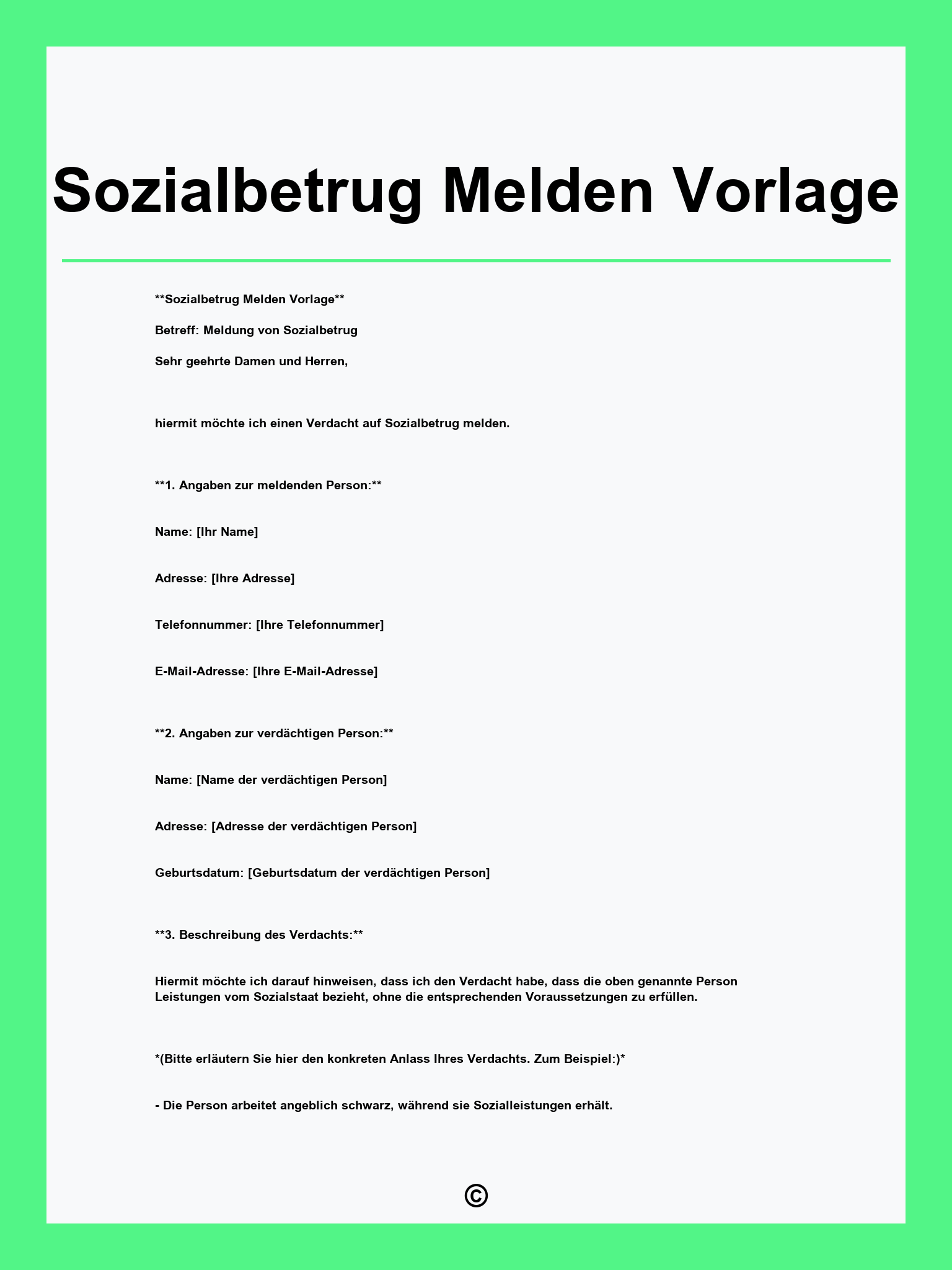 Sozialbetrug Melden Vorlage