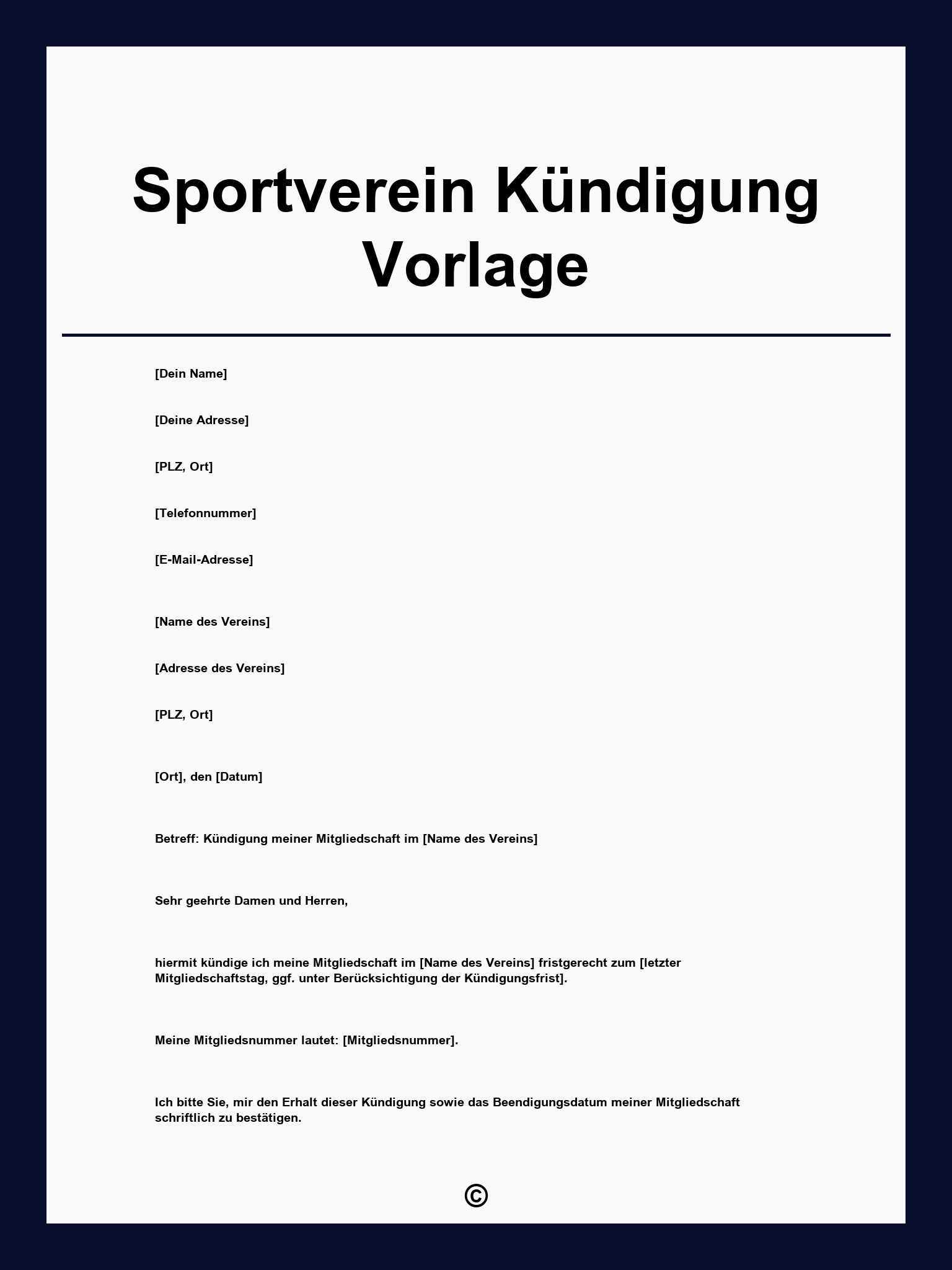 Sportverein Kündigung Vorlage