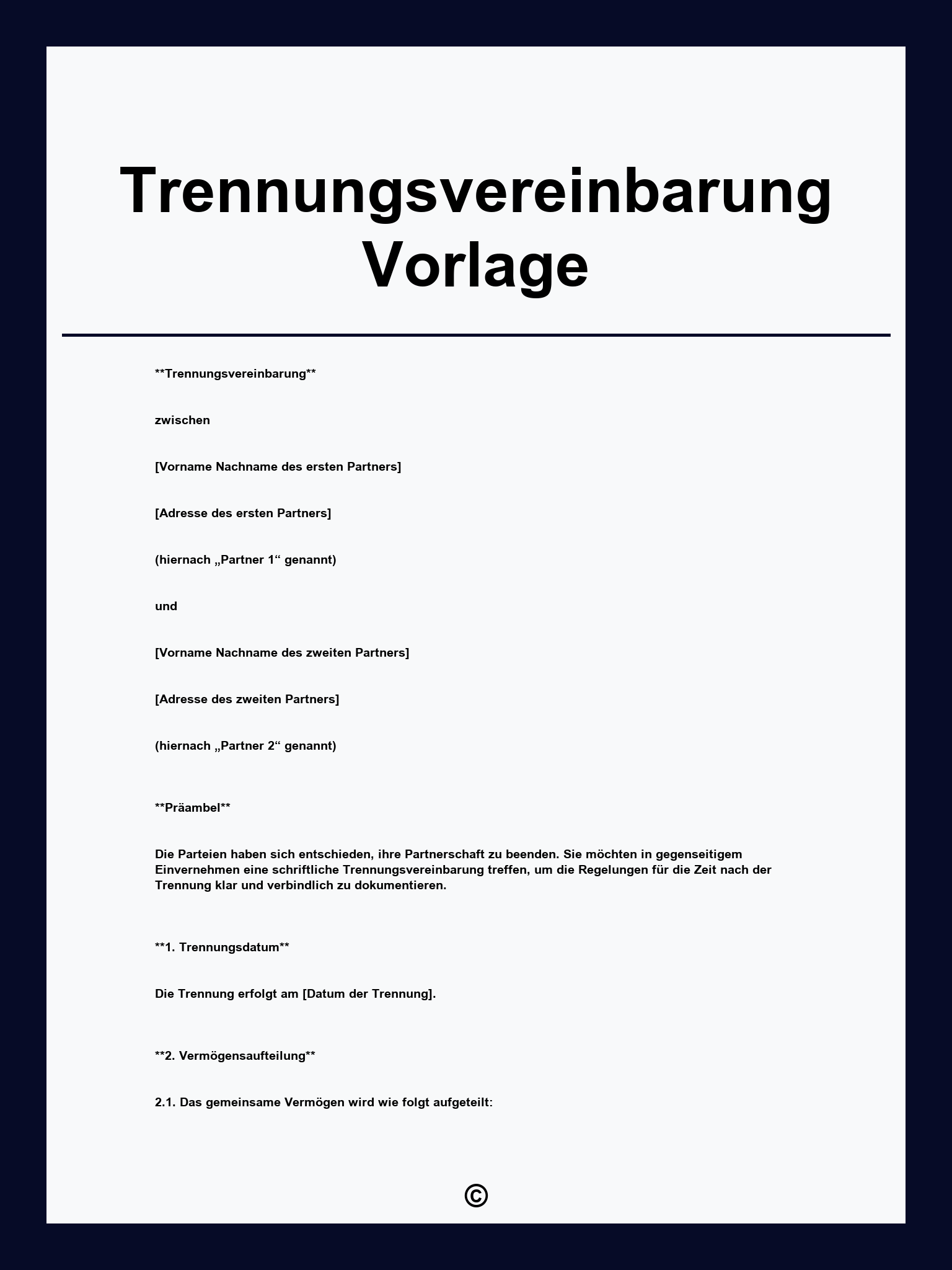 Trennungsvereinbarung Vorlage